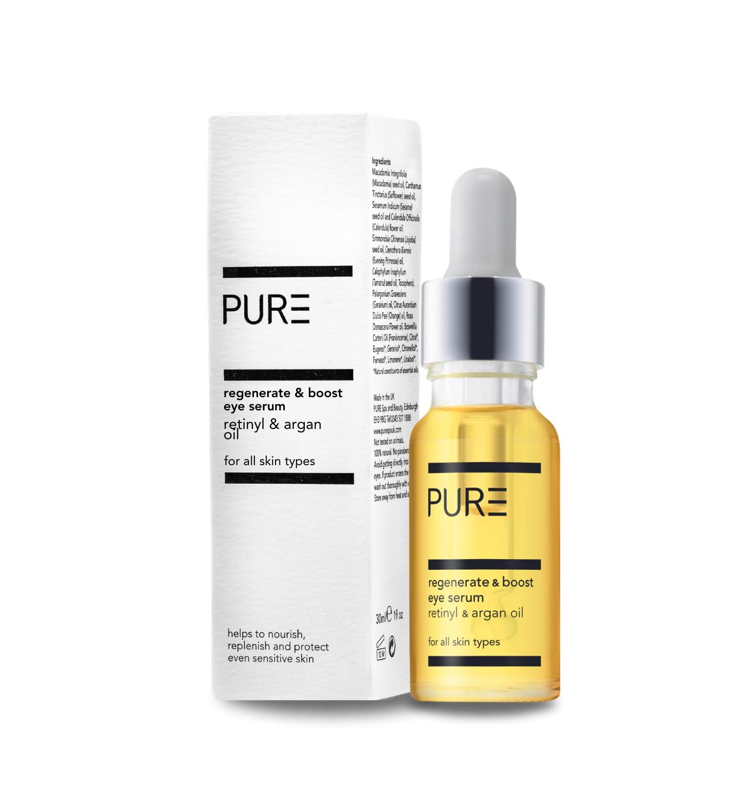 Regenerating Eye Serum by PURE Spa Skincare Rich in Retinyl Vitamin A & Argan Oil - 15ml - 100% Natural & Vegan Eye Oil Designed to Target Dehydration & Fine Lines - Anti-Ageing & Reduces Puffiness - Buy Online on GoSupps.com