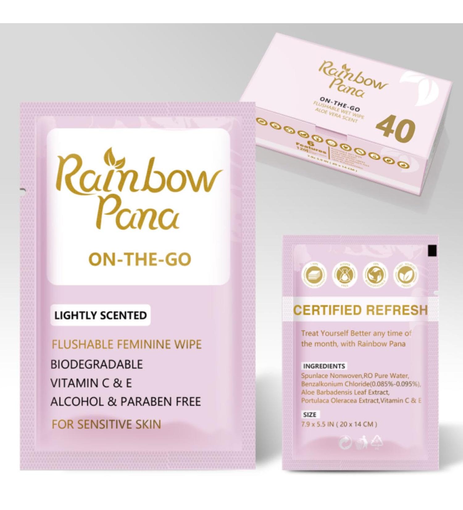 RainbowPana Feminine Wipes - 40 Count | Flushable & Travel Wipes for Women | pH Balanced Aloe & Vitamin E | On-the-Go Pre/Post-Intimacy Cleansing - Buy Online on GoSupps.com
