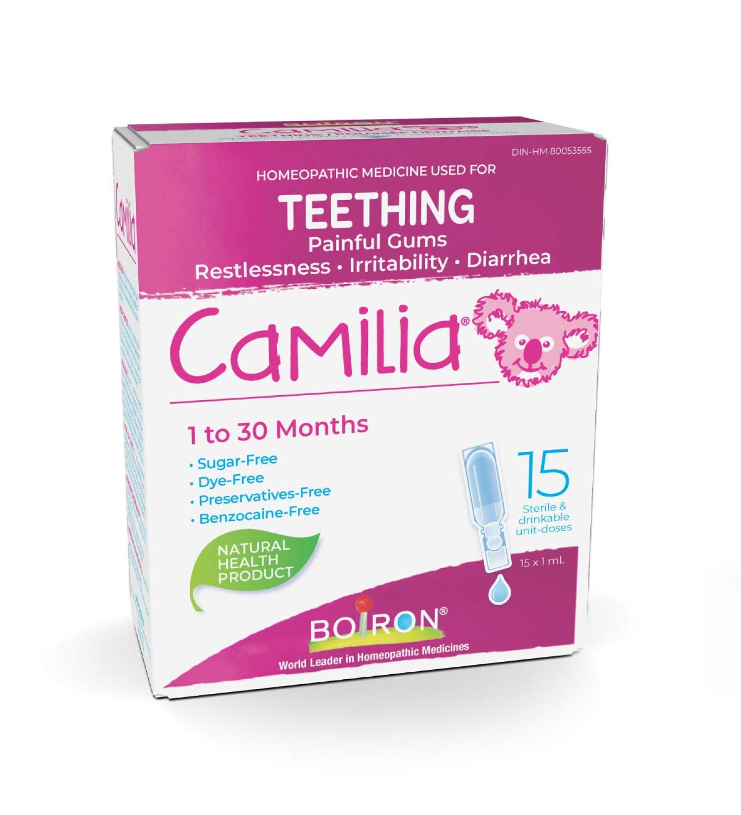 Boiron Camilia Baby Teething Relief Medicine 15 unit-doses (1 ml each). Camilia relieves pain restlessness irritability and diarrhea due to teething. Benzocaine-Free and Preservative-Free with Natural Active Ingredient No Sugar No Dye 15 Dose Teething Rel - Buy Online on GoSupps.com