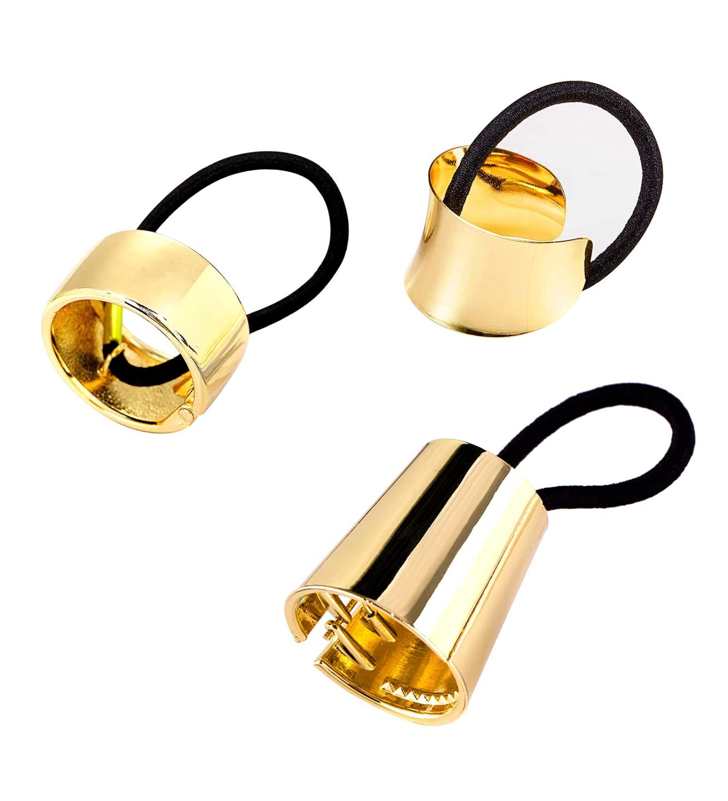 Ponytail Cuff Gold Set - Gothic Punk Metal Hair Ties Holder for Women, 3 Styles - Buy Online on GoSupps.com