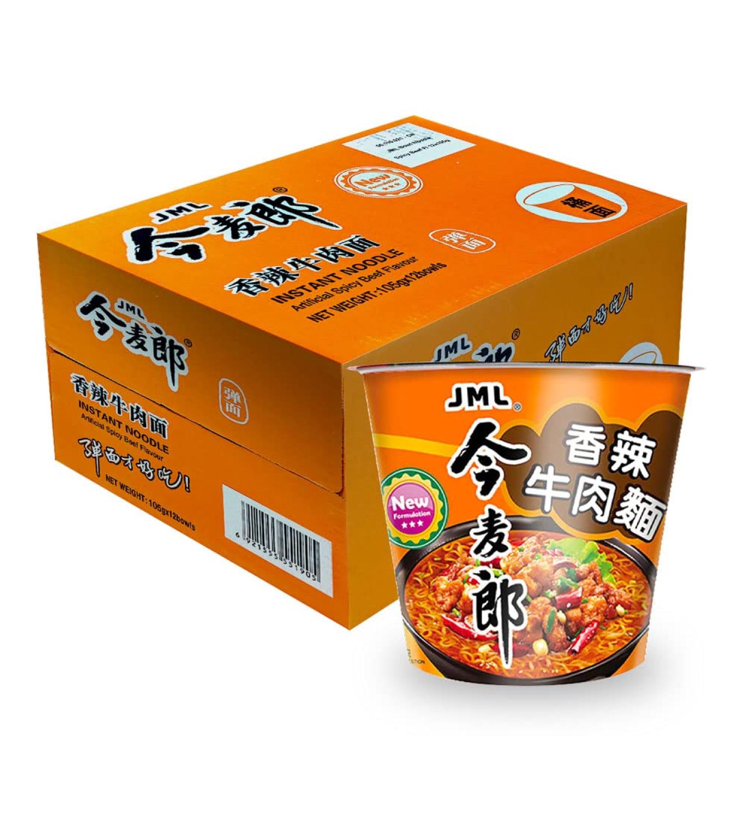 Jinmailang Big Bowl Noodle - Artificial Spicy Beef Flavour 105g (12 Bowls)