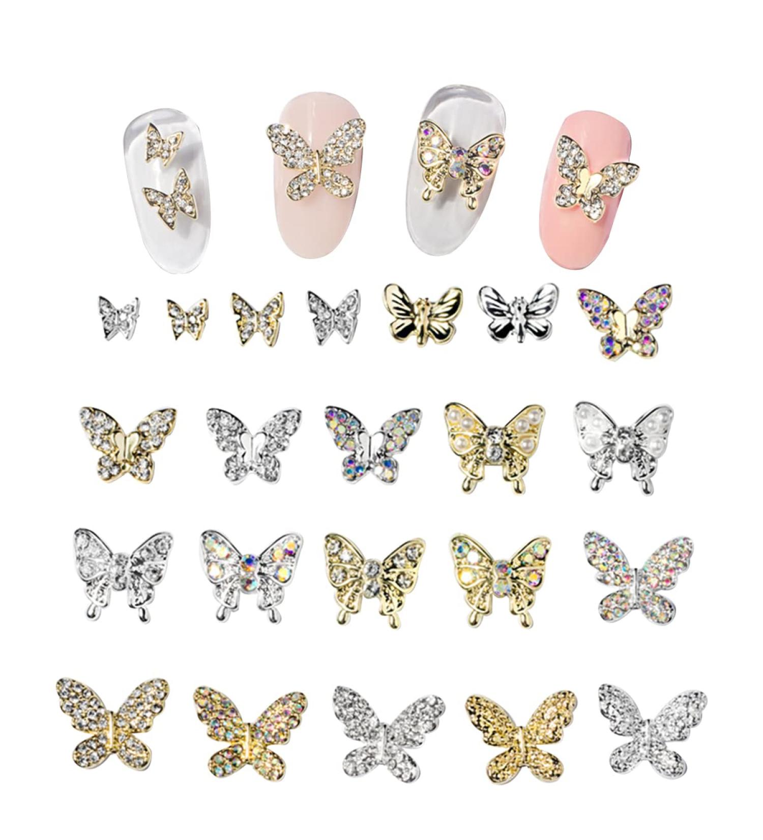 22PCS Mixed 3D Metal Butterfly Nail Charms - Shiny Rhinestones for Nail Art - DIY Crafts in Gold and Silver - Buy Online on GoSupps.com