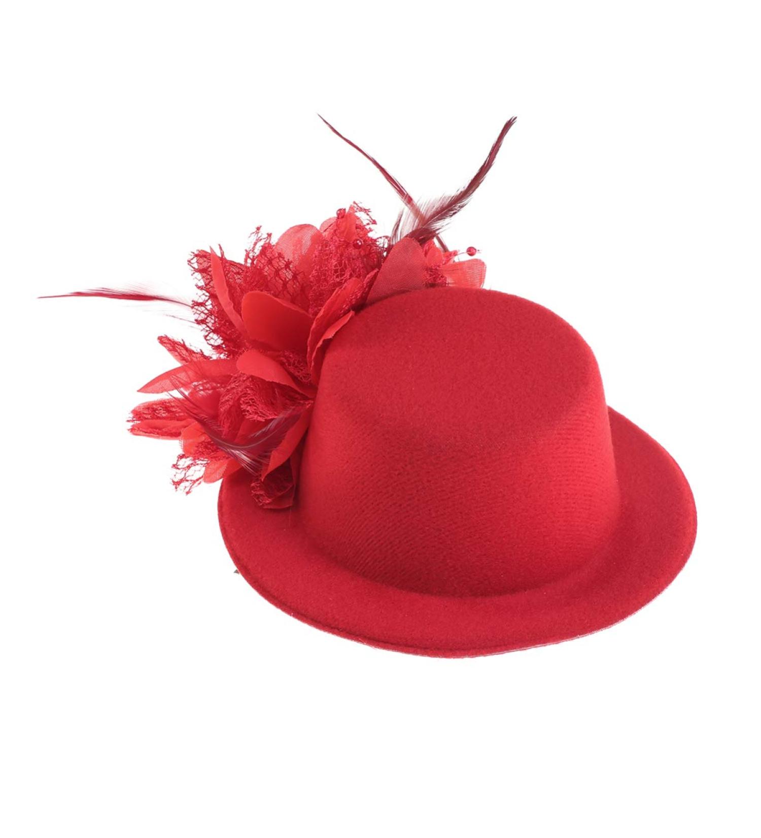 FRCOLOR Top Hat Hair Clip Feather Flower Decor Clips Fascinator Hat Veil Red Mini Top Hat for Tea Party Wedding Party - Buy Online on GoSupps.com