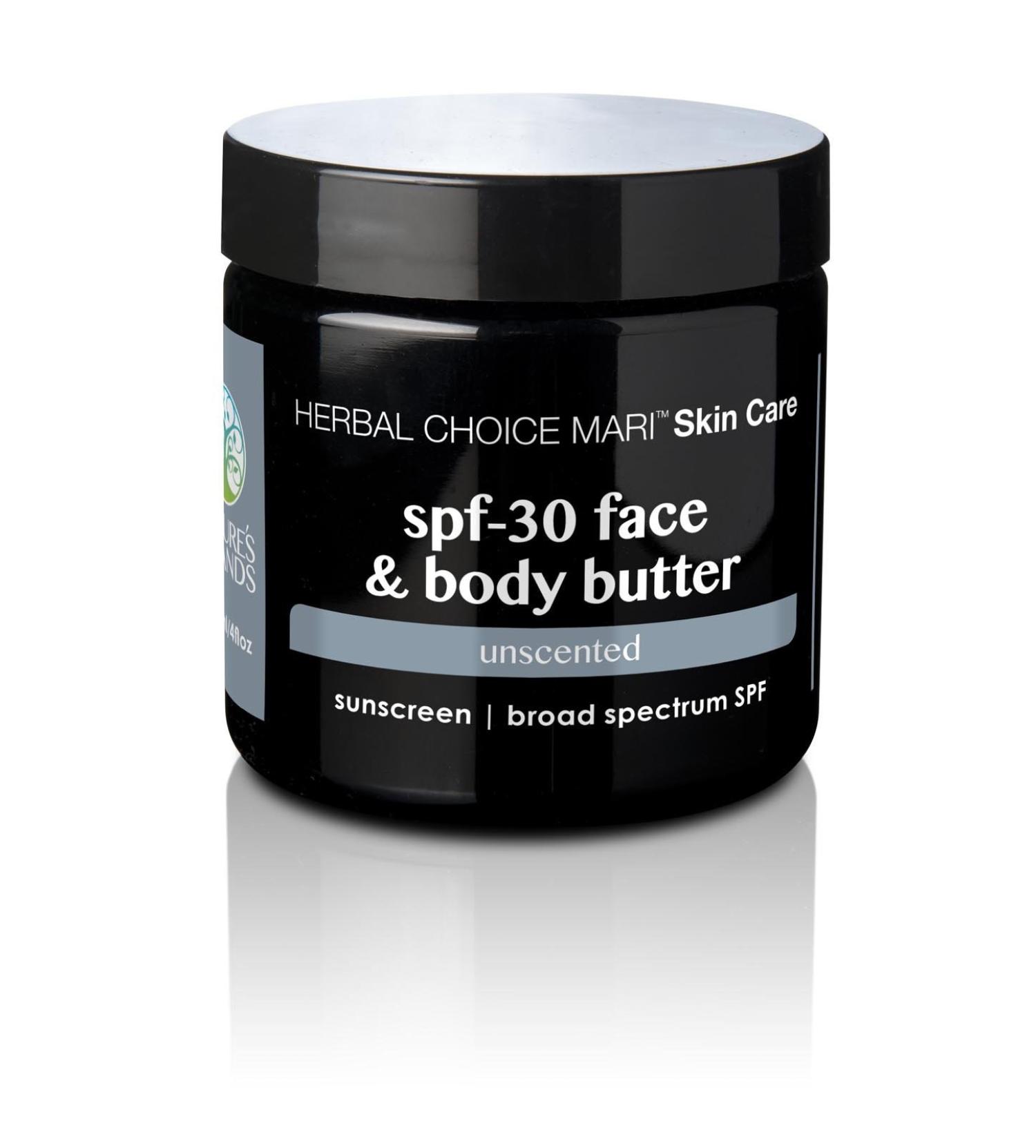 Natural SPF 30 Face & Body Butter (Unscented) by Herbal Choice Mari 4 Fl Oz