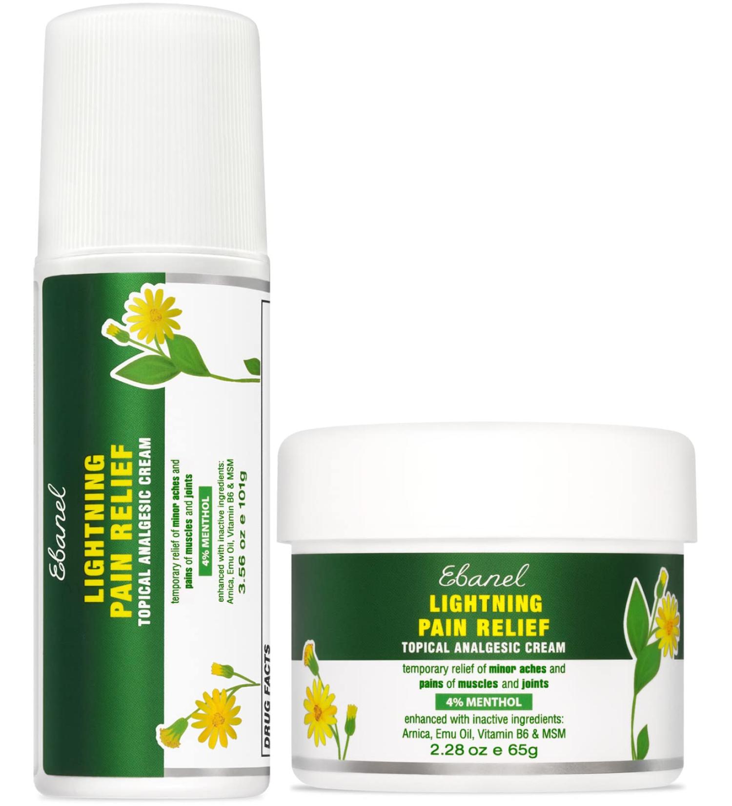 Ebanel Bundle of Pain Relief Cream Arnica Menthol 2 Oz and Pain Relief Roll On Arnica Menthol 3 Oz - Buy Online on GoSupps.com