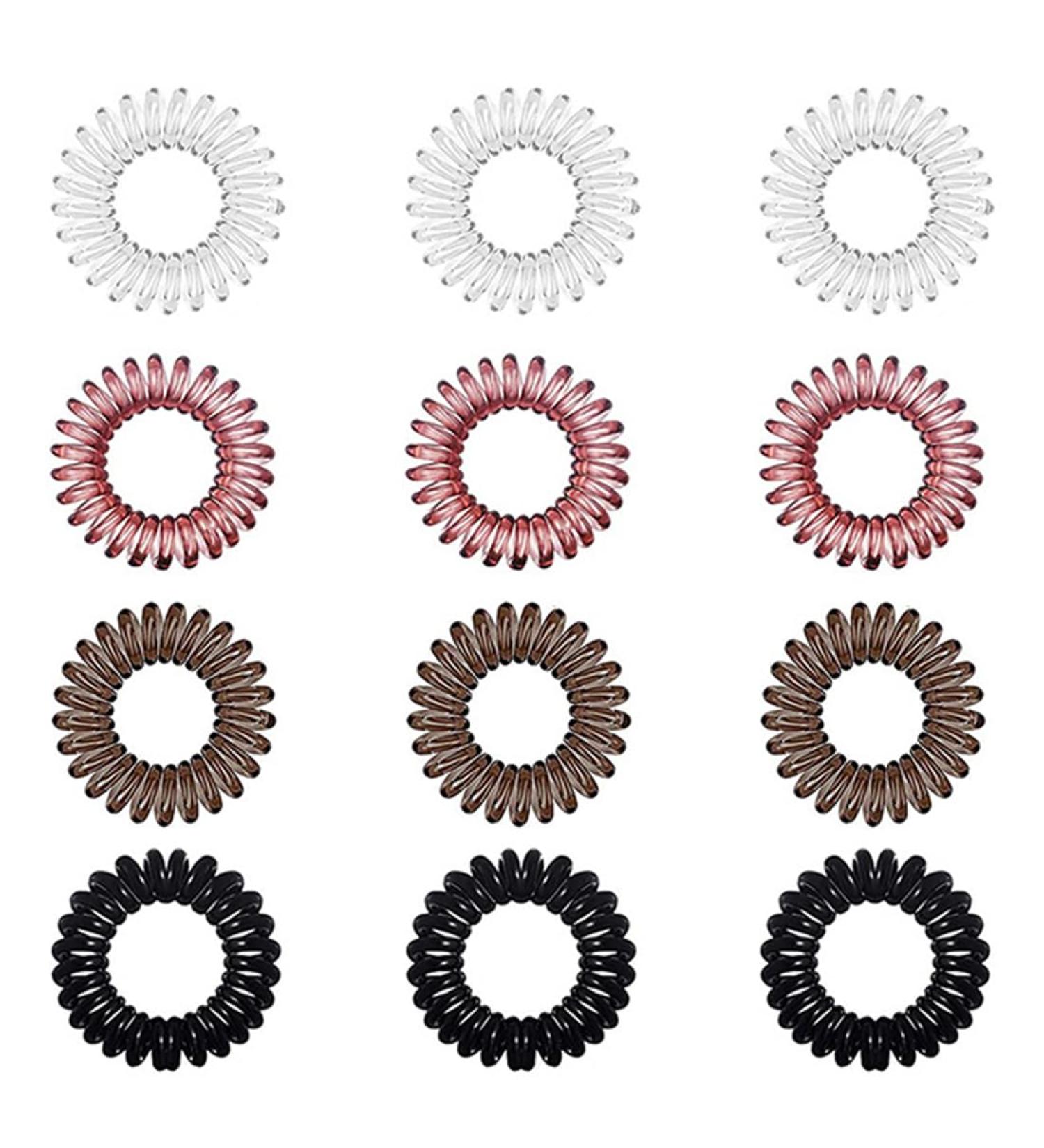Set of 12 Spiral Hair Ties in 4 Colours Phone Cord Design Ponytail Holder or Hair Band Elastic Hair Bands for Women and Girls - Buy Online on GoSupps.com