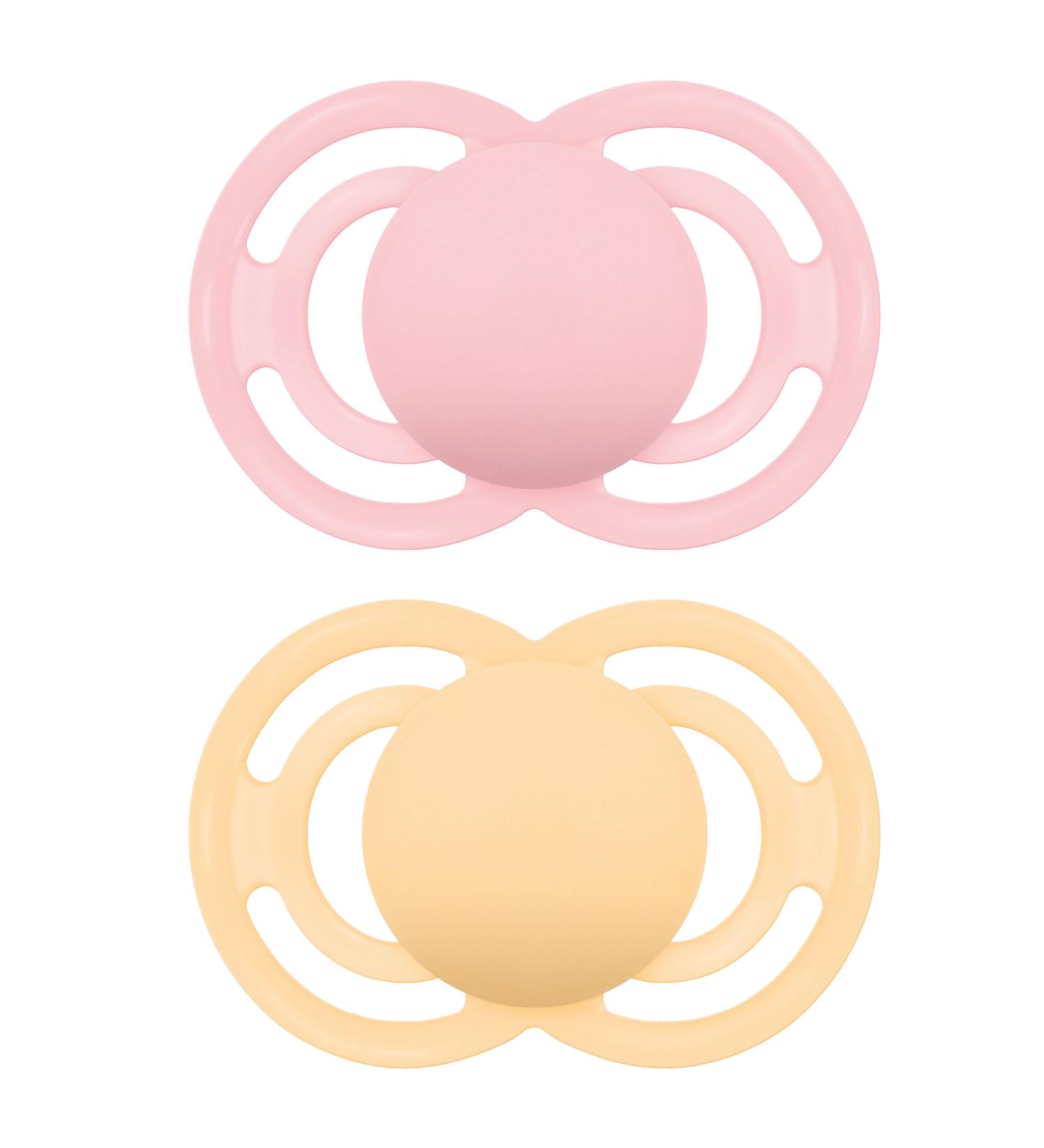 MAM Perfect Soothers 12+ Months | Thinner Softer Baby Pacifiers with Self-Sterilizing Case | Newborn Essentials - Peach/Purple Designs - Buy Online on GoSupps.com