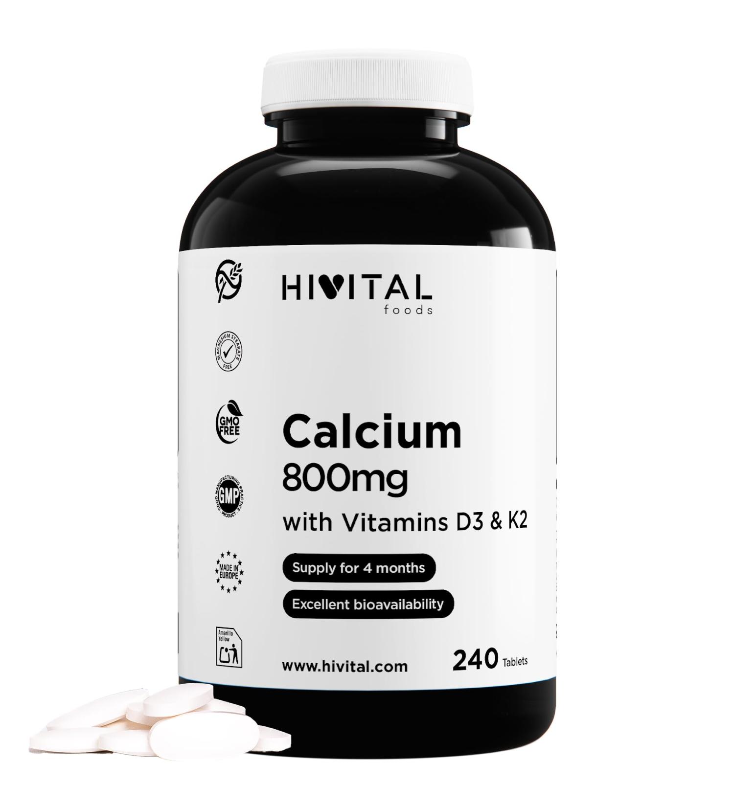 Calcium 800 mg with Vitamin D3 and Vitamin K2 MK7 240 tablets for 4 months of treatment Mineral organic calcium carbonate with Vitamin K2 MK7 and Vitamin D3 Manufactured in Europe by HIVITAL - Buy Online on GoSupps.com