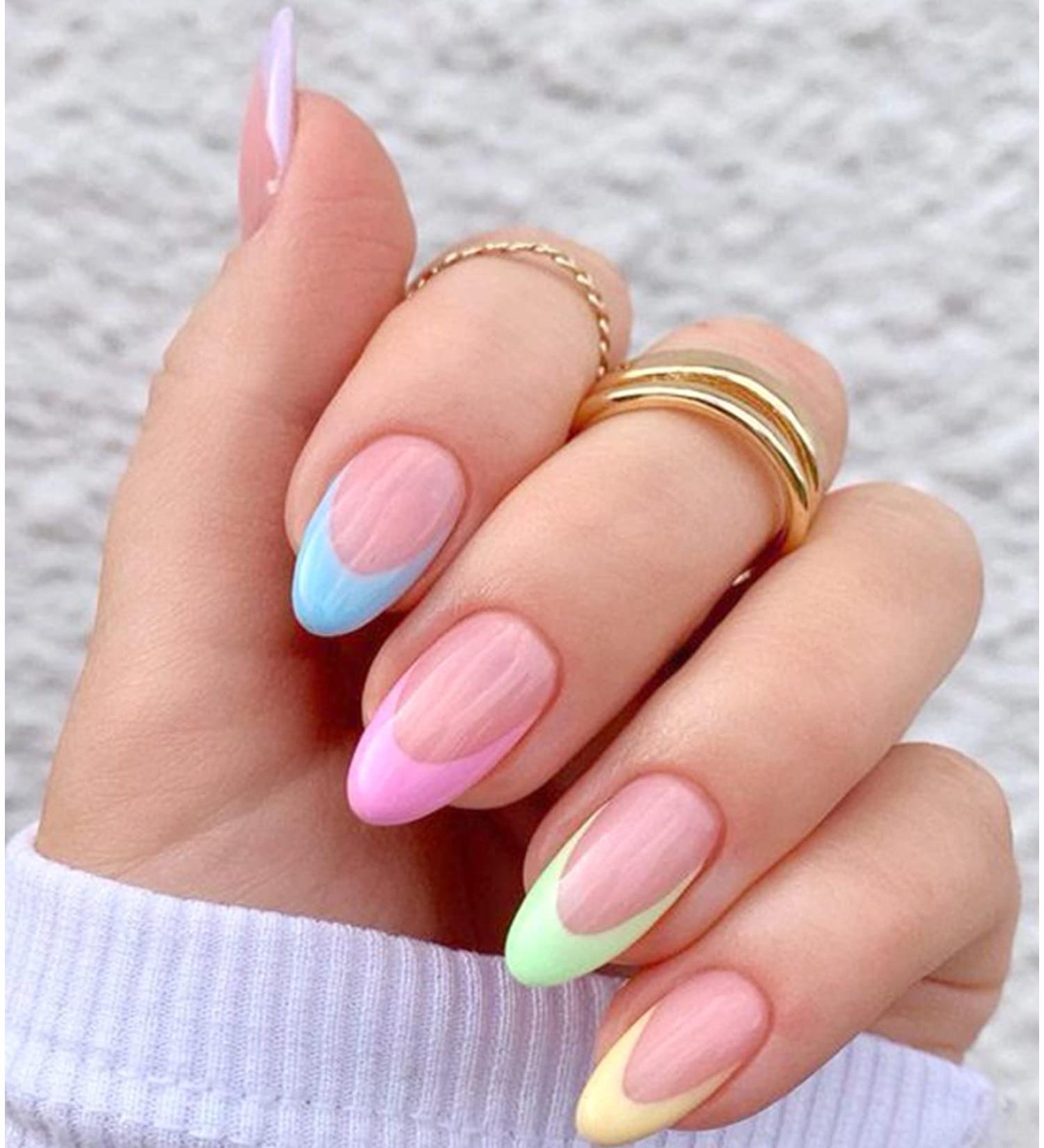 Kikmoya Pink French Tip Press On Nails - 24pcs Colorful Almond Glossy Stiletto Fake Nails for Women and Girls - Buy Online on GoSupps.com