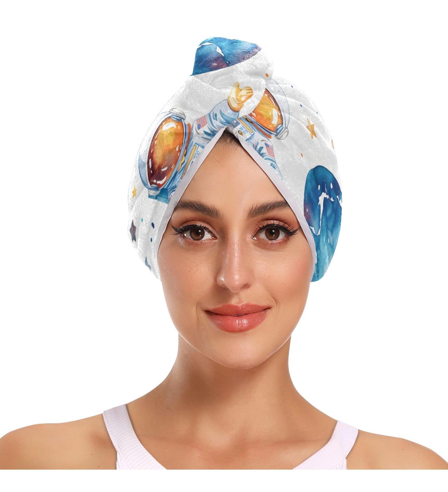 Astronaut Planet Hair Towel 2 Pack - Super Absorbent Quick Dry Hair Turbans for Women & Girls | Ultimate Hair Drying Solution - Buy Online on GoSupps.com