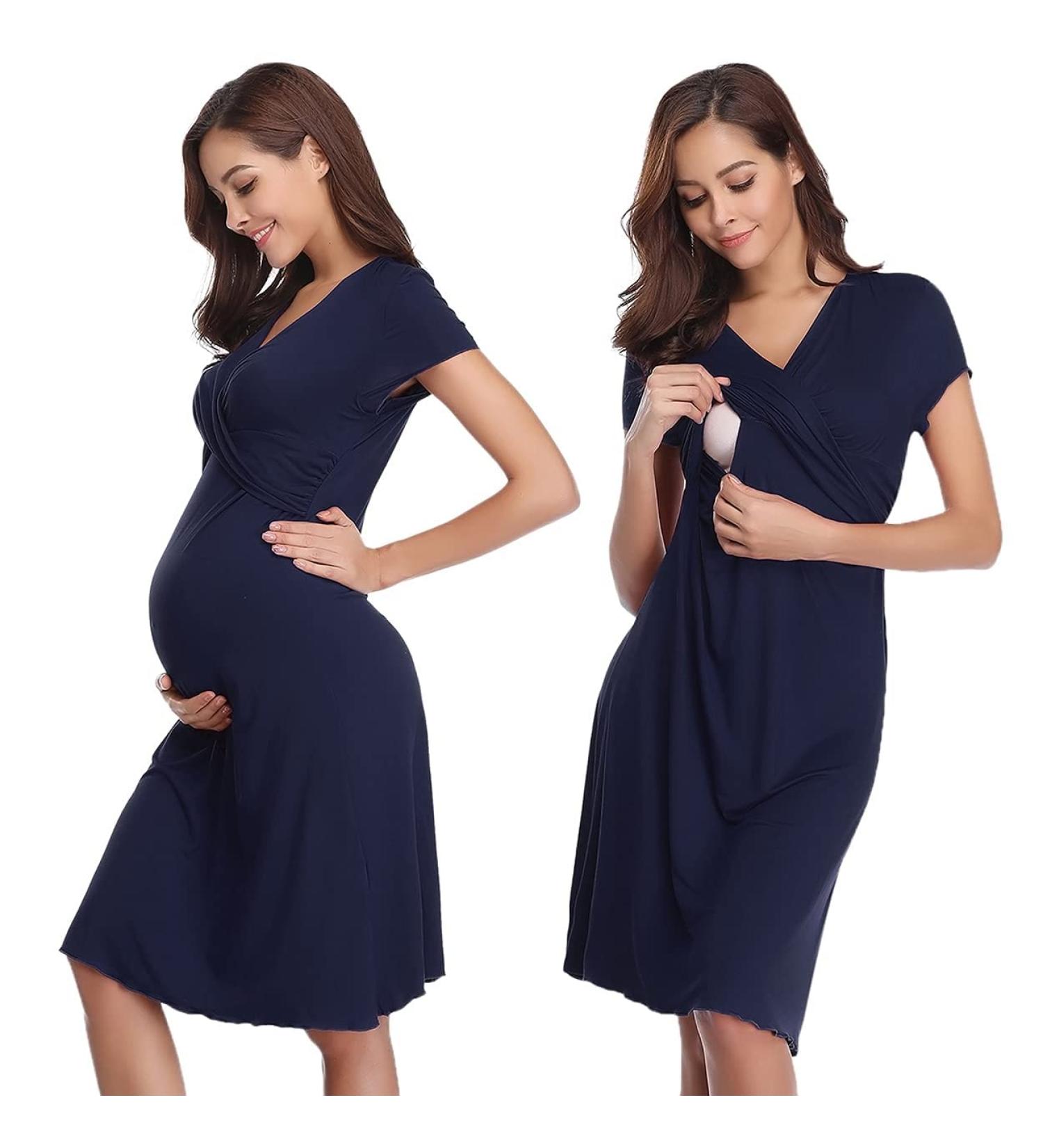 Irdcomps Women's Breastfeeding Nightdress Maternity Nursing Nightgown - Casual Navy Blue - Buy Online on GoSupps.com