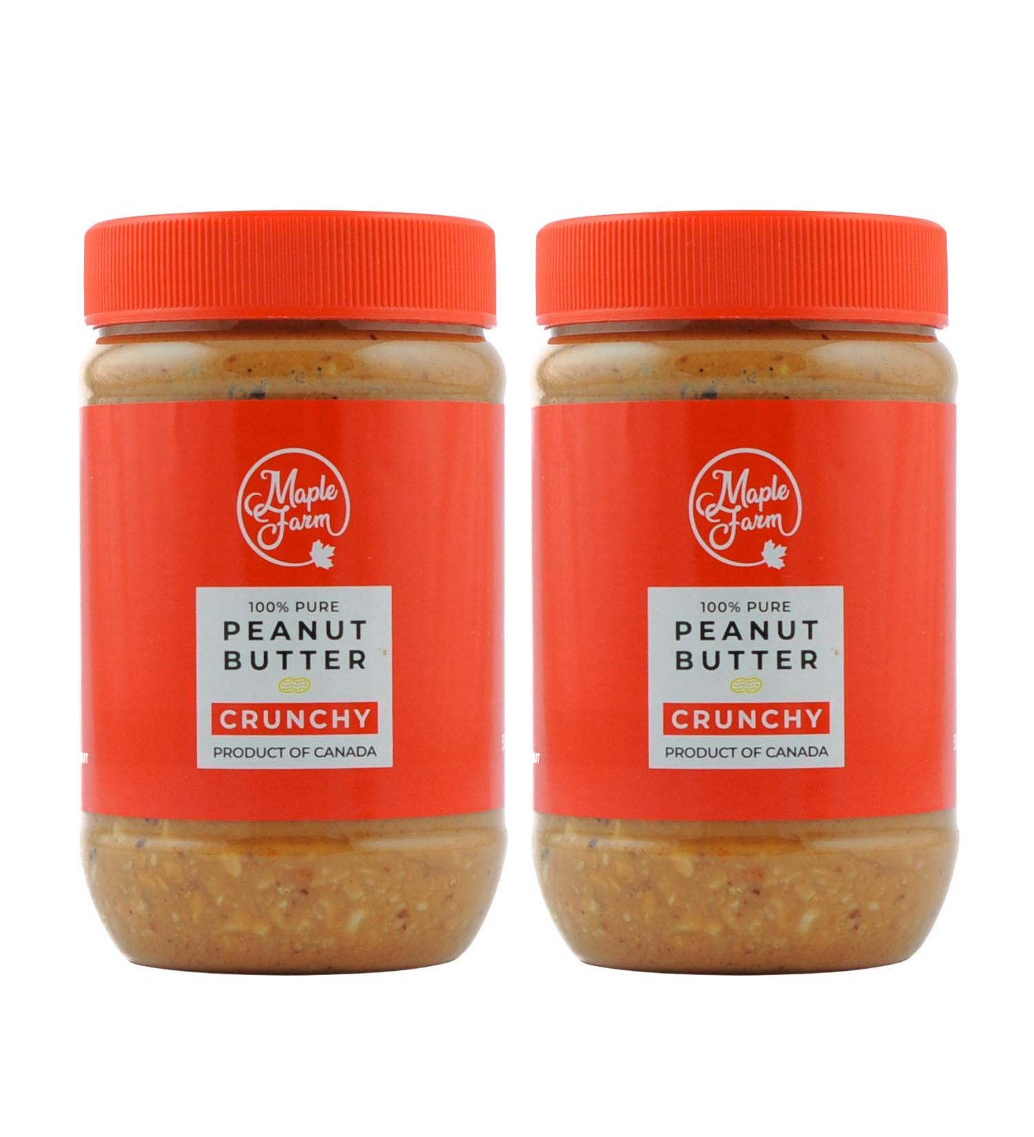 MapleFarm - 100% Pure Crispy Peanut Butter 2 x 500g (1kg) - Protein and Natural Cream - Crunchy peanut butter - Buy Online on GoSupps.com