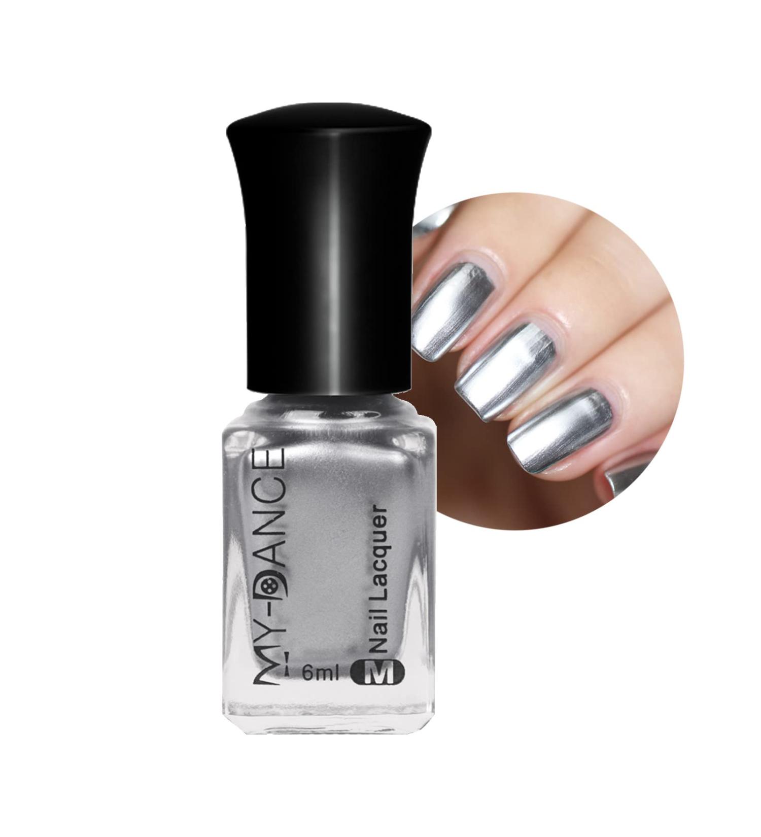 Silver Nail Polish Metallic Nail Polish 6ML Mirror Chrome Nail Varnish Metal Effect Nail Art Polish Super Shine Silver Gloss Nail Paint - 60S Quick Dry & Long Lasting Nail Gel At Home Manicure TJ002 6 ml (Pack of 1) - Buy Online on GoSupps.com
