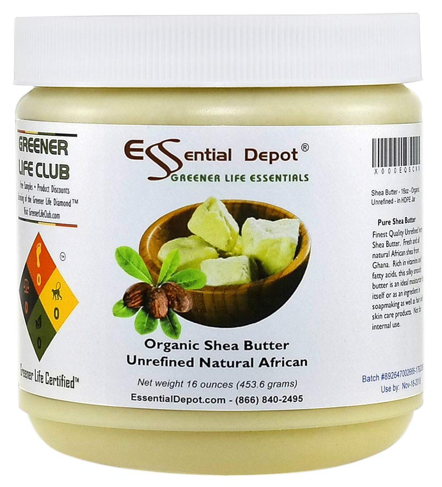 Essential Depot Shea Butter - Grade A - 16 oz - 1 lb - Organic - Unrefined - In Resealable Safety Sealed HDPE Jar - Buy Online on GoSupps.com