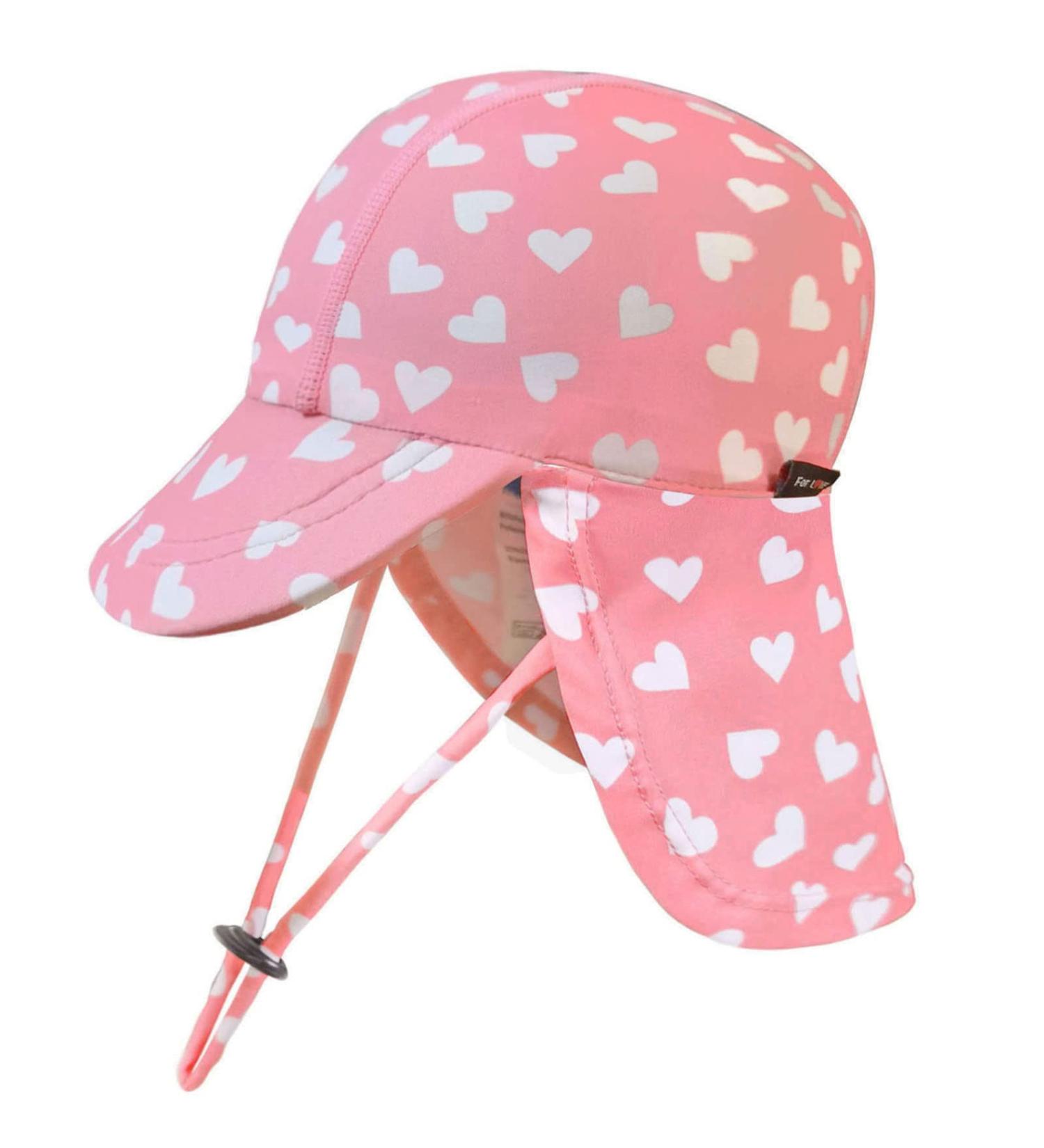 weVSwe Baby Toddler Sun Hat UPF 50+ Swim Cap with Flap Neck Protection, Adjustable Chin Straps, UV Sun Protection Hats - Pink Heart (6-12 Months) - Buy Online on GoSupps.com