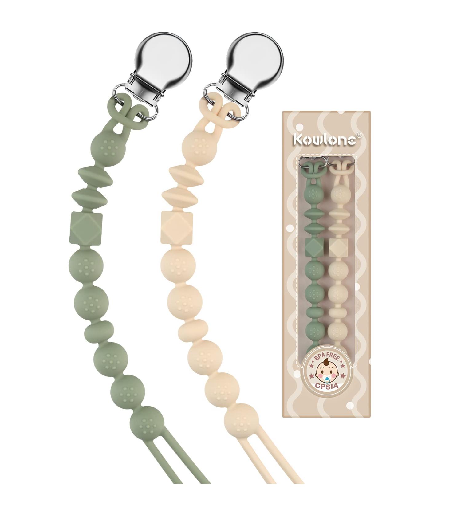 Kowlone Dummy Clips Boys Girls Silicone Soother Pacifier Chain Flexible Binky Holder Set with Texture for Teething Baby Unisex Newborn Dummies 1-Piece Design(Moss Green Beige) A: Beige Oatmeal - Buy Online on GoSupps.com