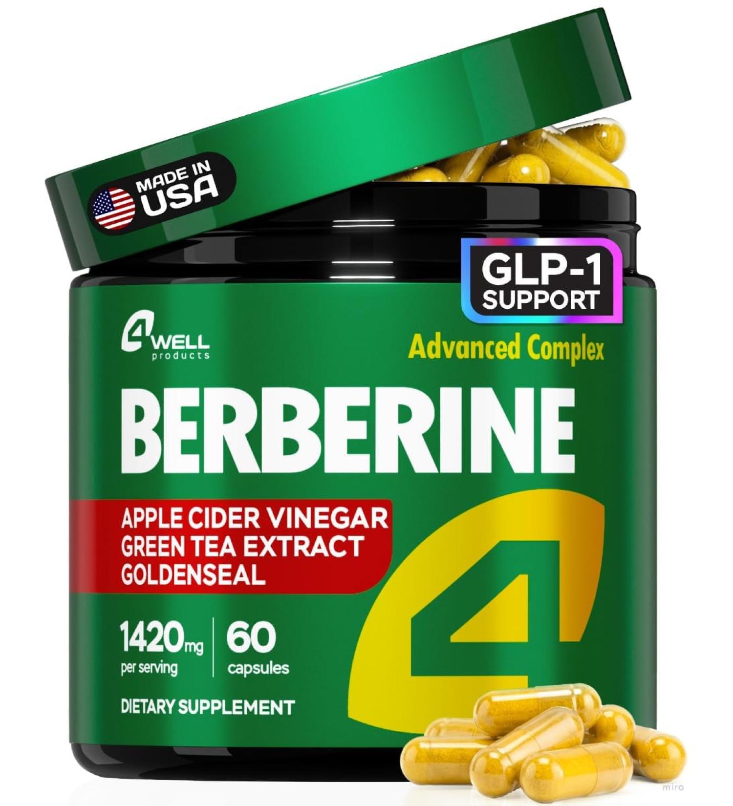 Berberine HCL Supplement - Triple Strength GLP-1 Activator w/Apple Cider Vinegar Goldenseal & Green Tea Extract - Goldenseal Supplements Digestive Health Support Heart Health Immune System 60 Caps For Weight Loss - Buy Online on GoSupps.com