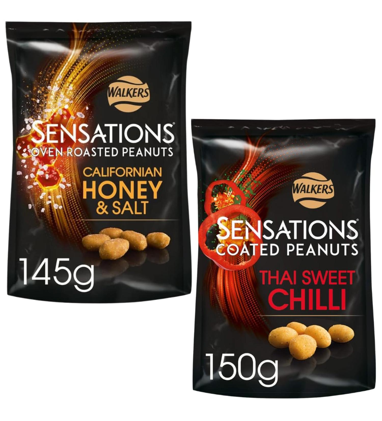 Californian Honey & Salt Roasted Sharing Peanuts 145g with Thai Sweet Chilli Coated Sharing Peanuts 150g - Bundle Consisting of Sensations Nuts x2 Pack