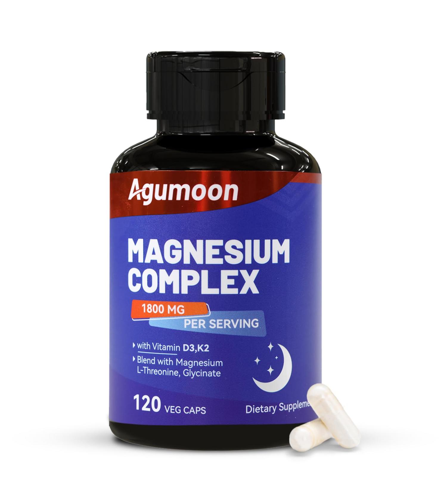 Magnesium Supplement with Vitamin D3 K2- Chelated Magnesium Complex 1800mg - Magnesium L-Threonine & Glycinate -120 Capsules - Buy Online on GoSupps.com