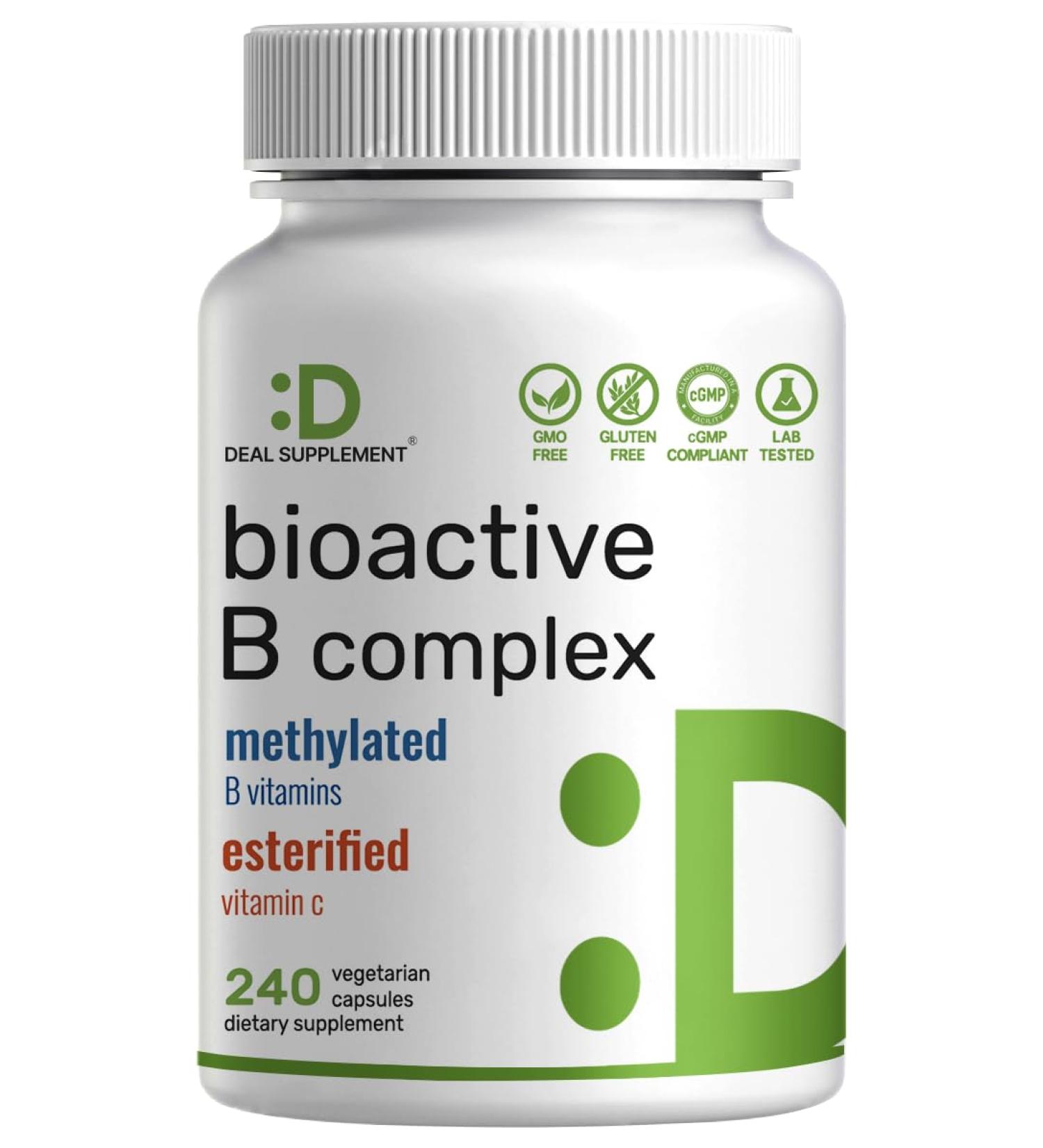 Bioactive Vitamin B Complex for Men & Women 240 Veggie Capsules - Methylated B Complex & Esterified Vitamin C High Potency & Easy Absorption Immune Energy & Metabolism Supplement Non-GMO - Buy Online on GoSupps.com
