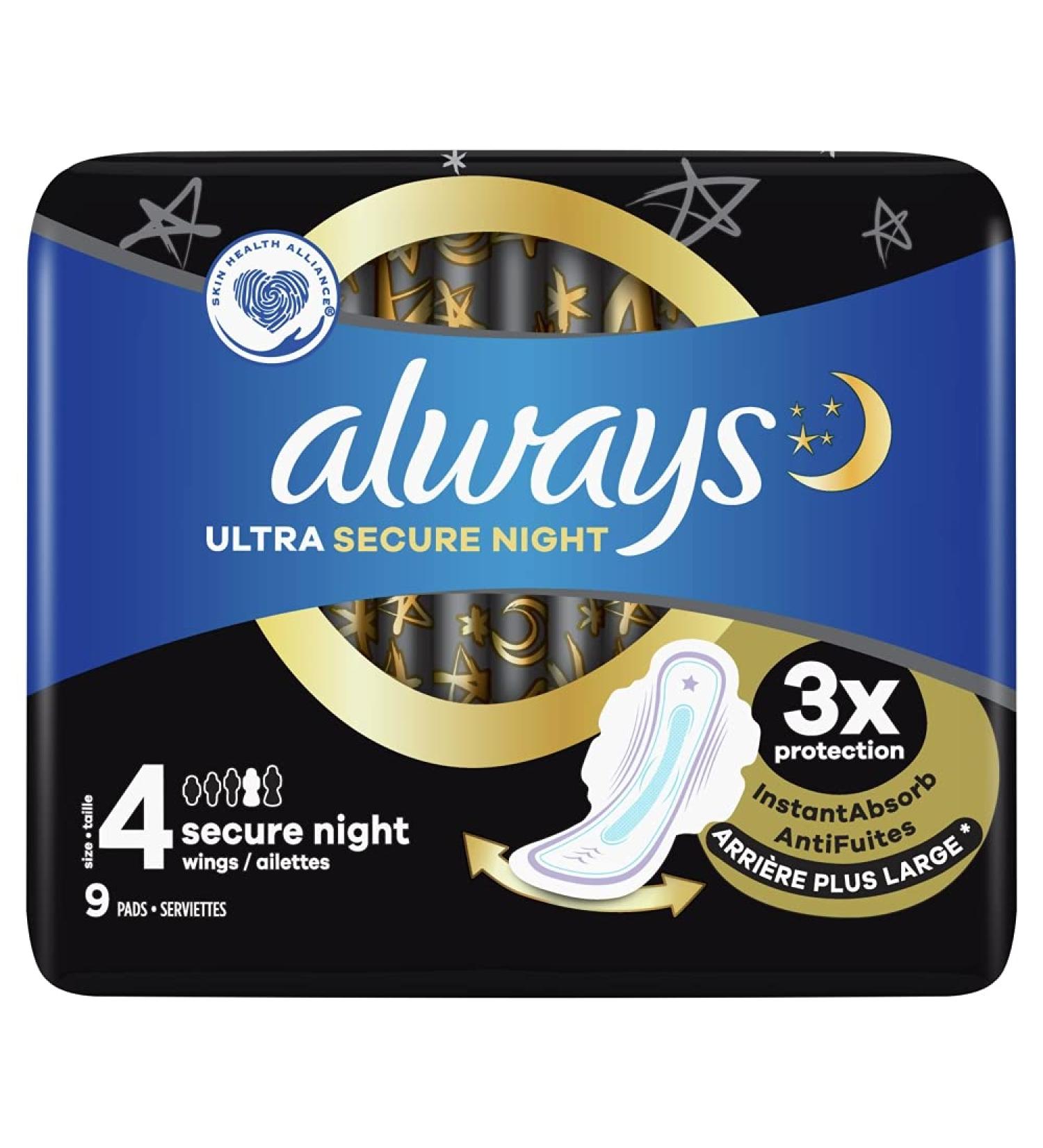 Always 9X Ultra Sanitary Pad Secure Night with Wings - Size 4 - 1 Piece - Buy Online on GoSupps.com