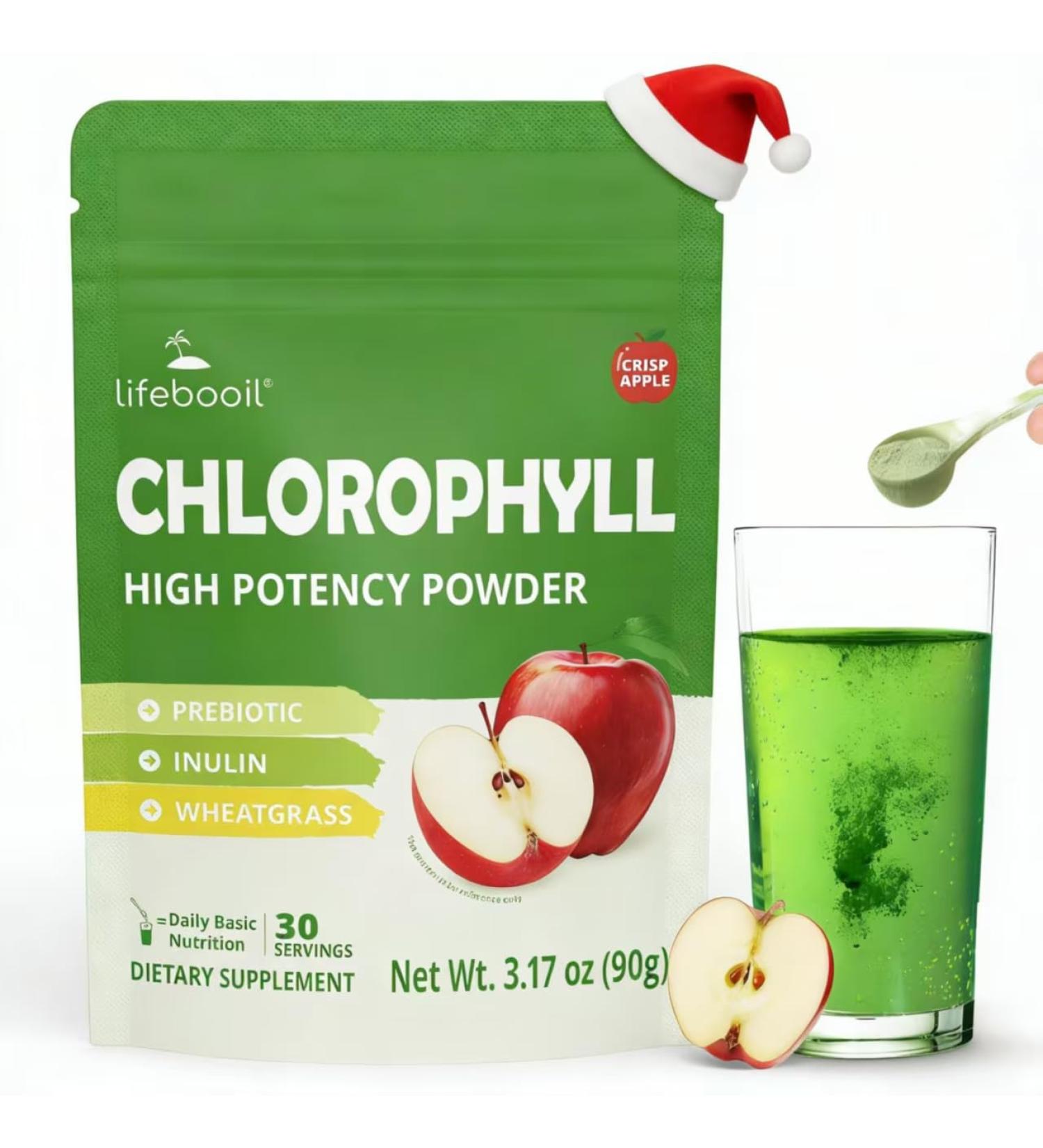 Lifebooil Chlorophyll Powder, 120mg Clorofila for Drinking Supports Alkalization, Gut Health & Clean Energy 30 Servings (Crisp Apple) - Buy Online on GoSupps.com
