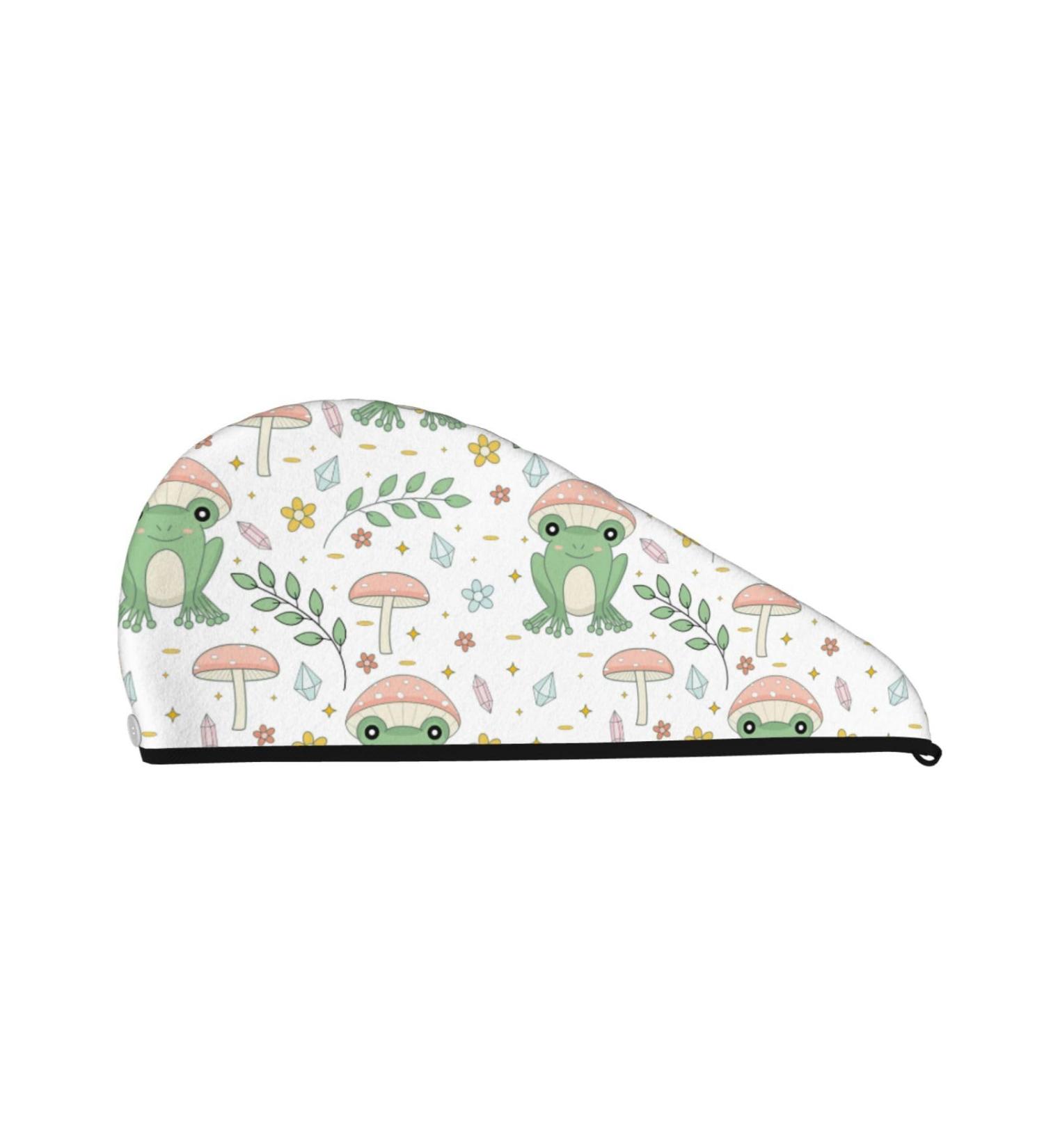 Hair Towel Wrap - Quick Drying Towel Turban with Button (Frog & Mushrooms) | Shop Now for International Shipping - Buy Online on GoSupps.com