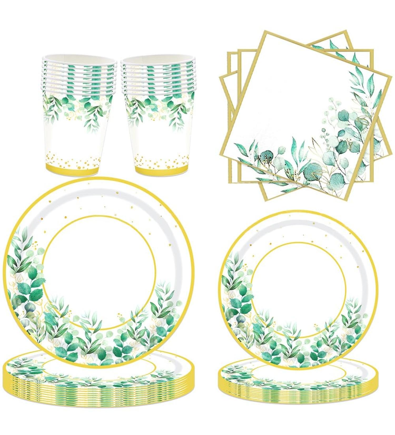 ecaqlin Green Paper Plates Set for 24 People Paper Sage Green Paper Plates and Napkins Cups Set for Birthday Supplies Wedding - Buy Online on GoSupps.com