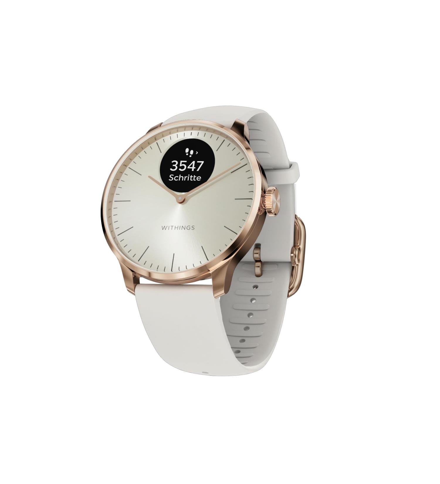 Withings Scanwatch Light - Hybrid Smartwatch with Heart Monitoring Activity & Sleep Tracking 30 Days Battery GPS - Ros gold White - Buy Internationally - Buy Online on GoSupps.com
