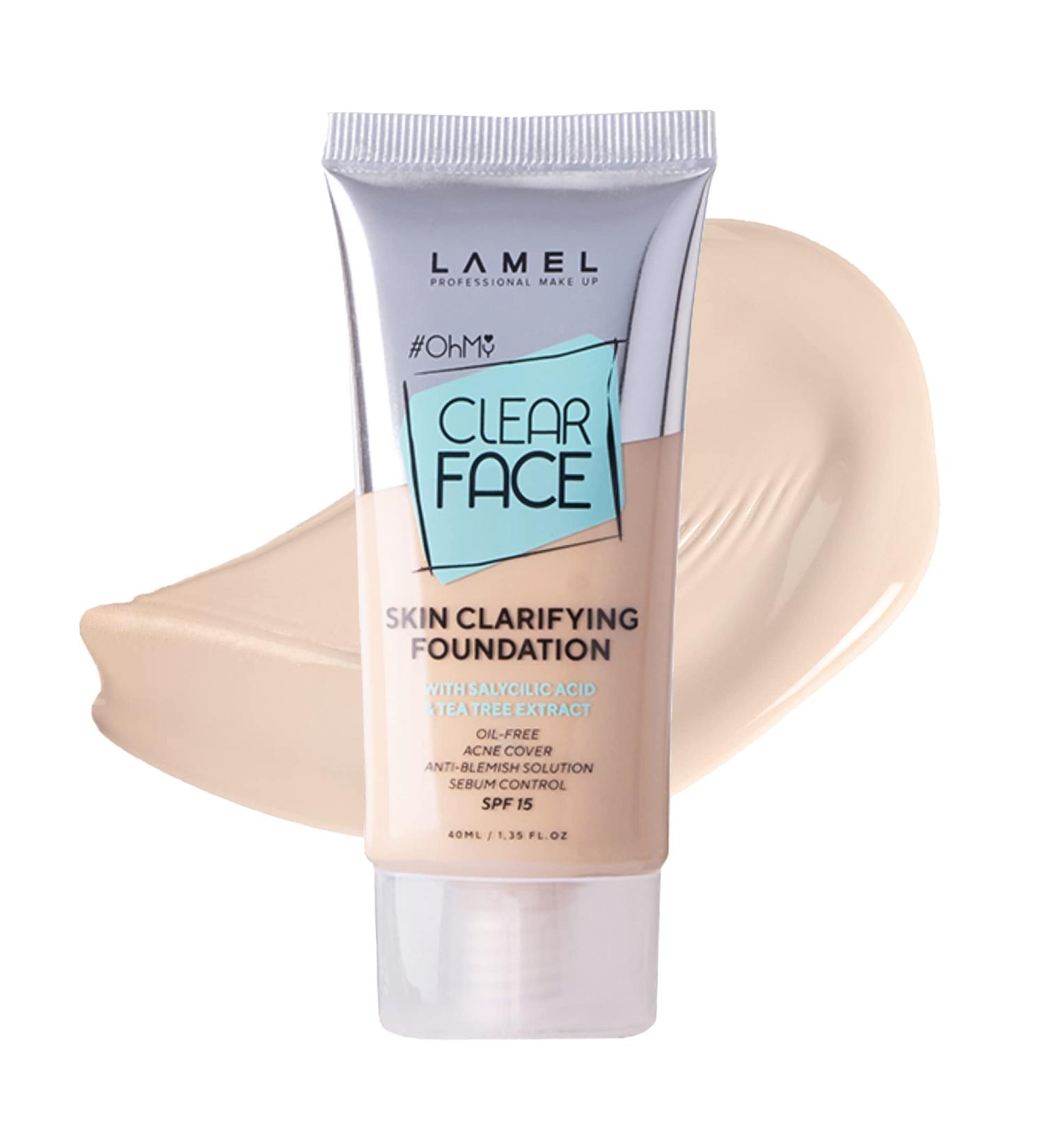 OhMy Clear Face Foundation - Acne Coverage with SPF-Enhanced Salicylic Acid & Tea Tree Extract - Dewy Finish for Sensitive Skin - Organic & Oil-Free - Soft Beige - 1.35 fl.oz - Buy Online on GoSupps.com
