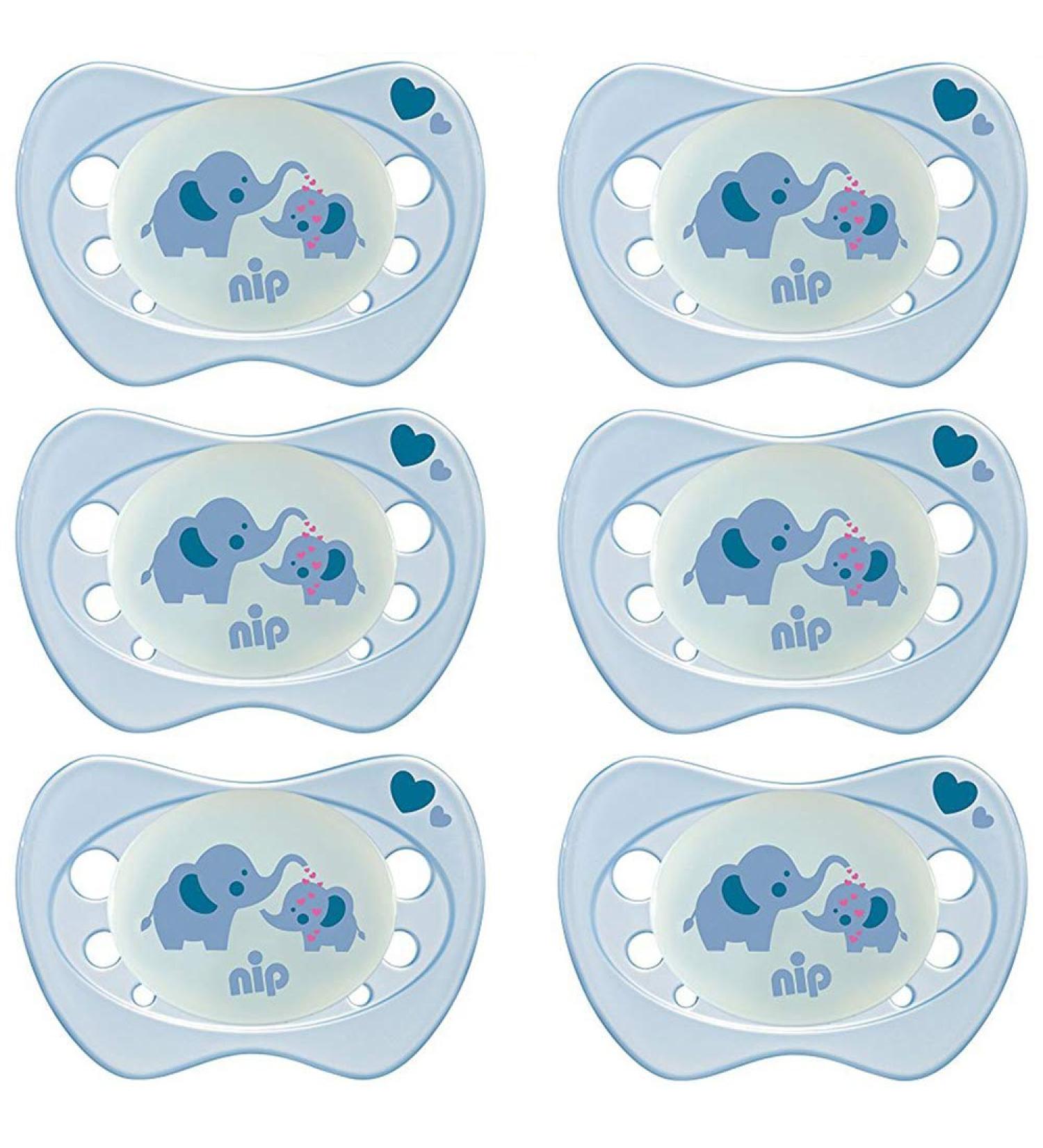 NIP Silicone Pacifier Set 0-6 Months | Size 1 | Includes 6 Protective Covers | Luminous & Jaw-Friendly | Made in Germany | Shop Now! - Buy Online on GoSupps.com