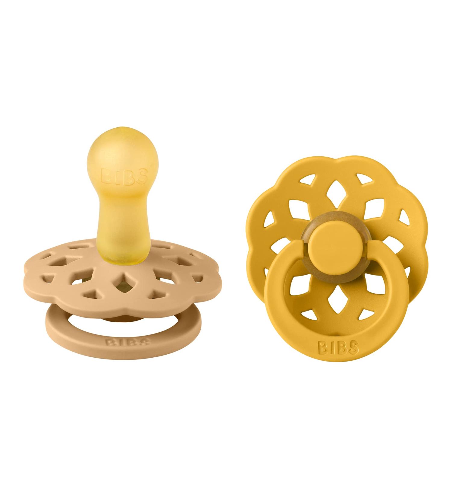 BIBSS Boheme Schnuller 2 Pack - BPA-Free Natural Rubber Nipple Kirsch Shape 0-6 Months Made in Denmark Desert Sand & Honey Bee - Buy Online on GoSupps.com