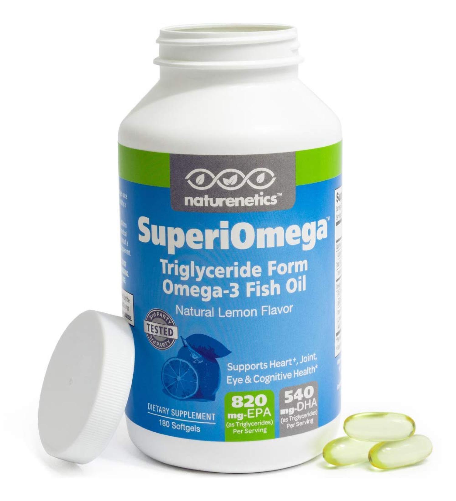 Omega-3 Fish Oil for Dry Eyes, Joint, Heart & Brain Health | Natural Lemon Flavor | High Strength EPA & DHA | Non-GMO | 180 Softgels - Buy Online on GoSupps.com