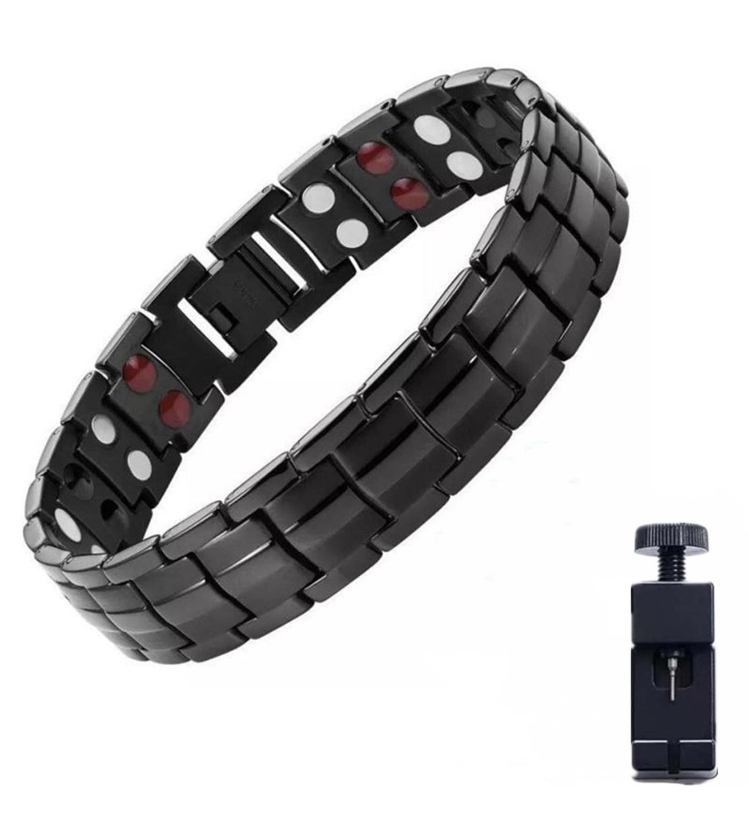 Noruion Far Infrared Ion Bracelet for Men - Adjustable Magnetic Hardship Band Black Magnetic Tape Straps - Buy Online on GoSupps.com