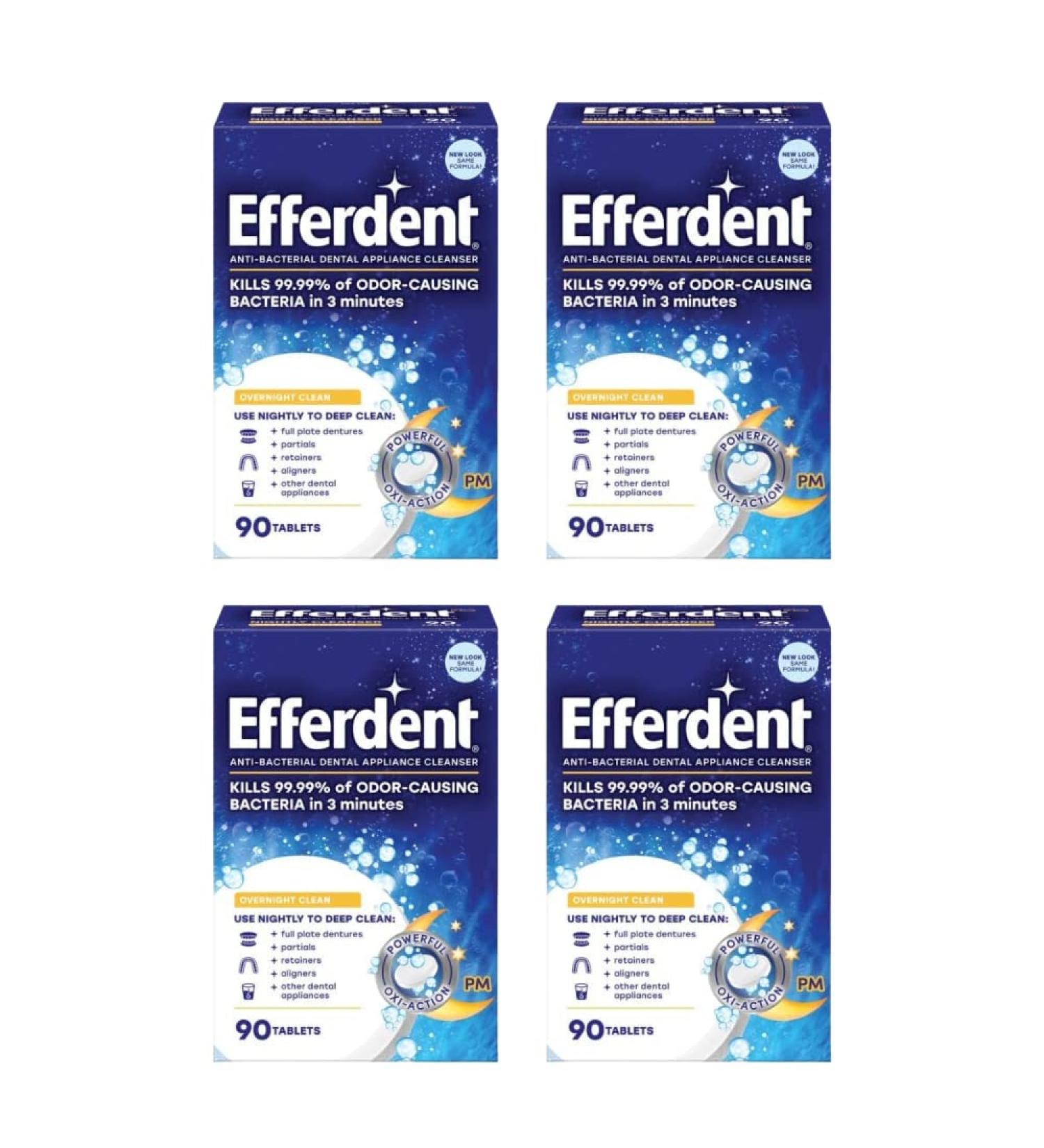 Efferdent PM Overnight Anti-Bacterial Denture Cleanser Tablets 90 ct. (Pack of 4) - Effective Denture Cleaning Solution - Buy Online on GoSupps.com