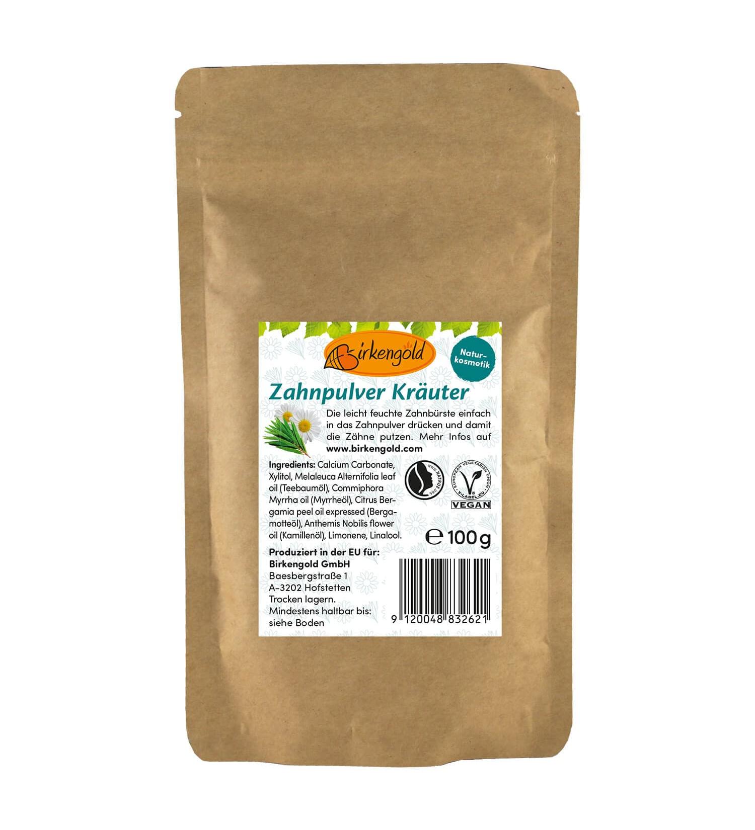 Birch Gold Tooth Powder Refill Bag 100g - Natural Enamel Protection Vegan Ingredients No Preservatives - Herbal Toothpaste Alternative - Buy Online on GoSupps.com