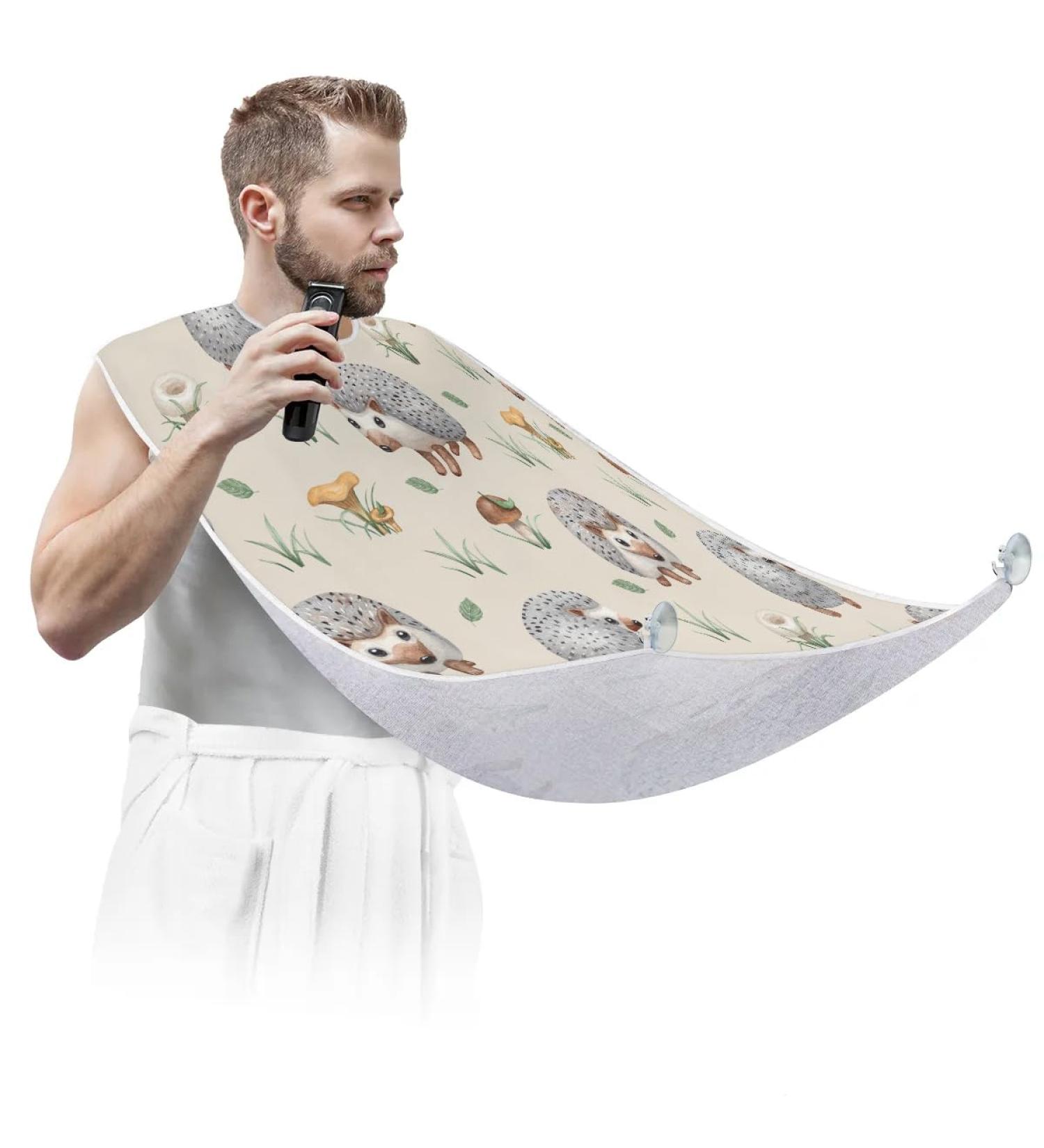 Hedgehog Mushroom Beard Bib Apron | Waterproof Non-Stick Hair Catcher for Men | Ideal Grooming Cape & Gift with Suction Cups - Buy Online on GoSupps.com