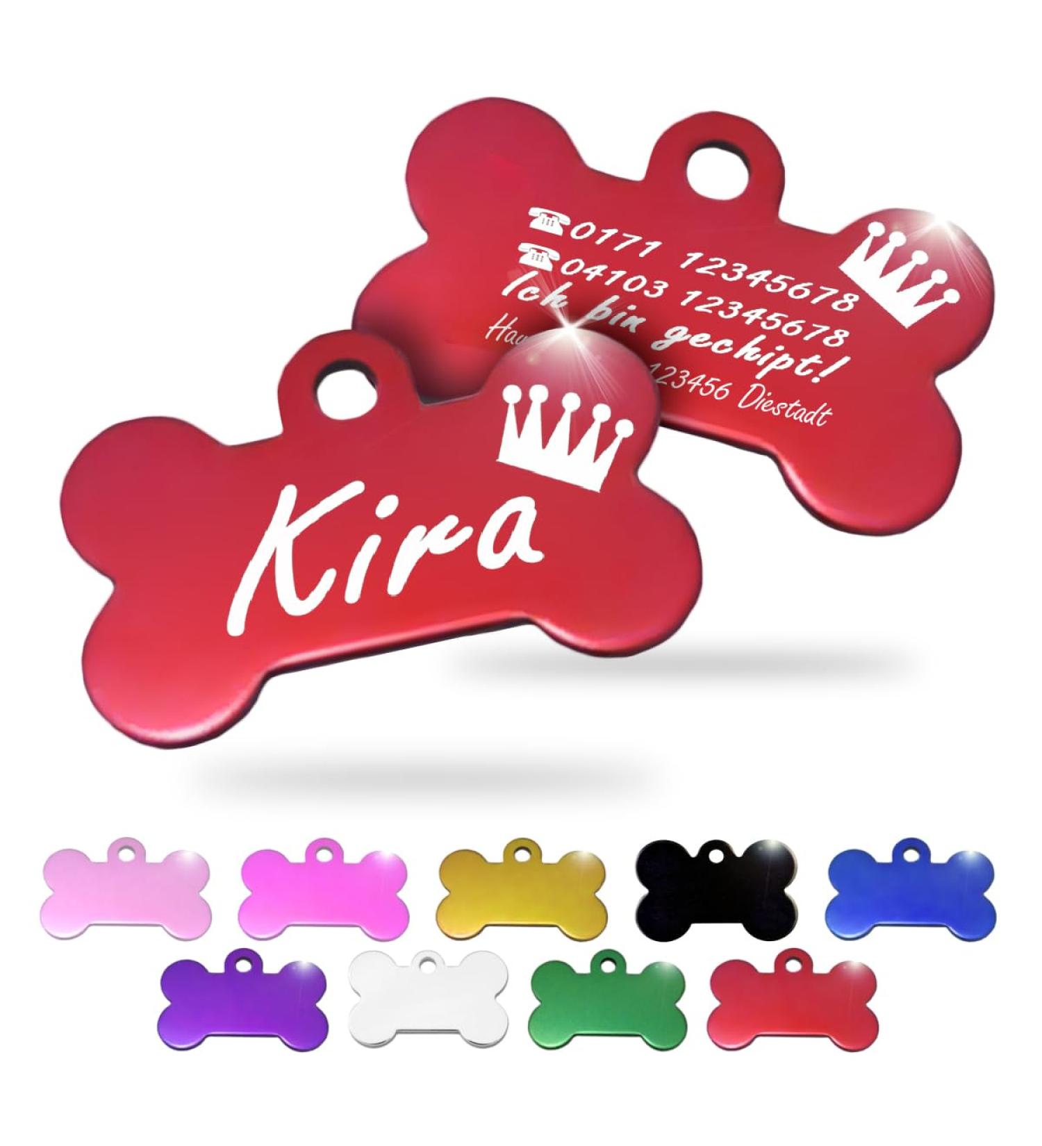 Ibera Gifts: Personalized Bone-Shaped Pendants for Medium to Large Dogs & Cats - Engrave Your Dog's Name - Red Crown Design - Buy Online on GoSupps.com