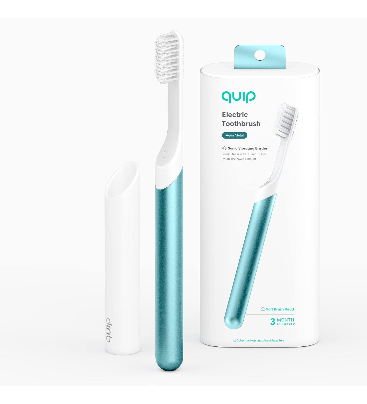 Quip Sonic Electric Toothbrush - Dark Aqua, Soft Bristles, Timer & Travel Cover - Buy Online on GoSupps.com