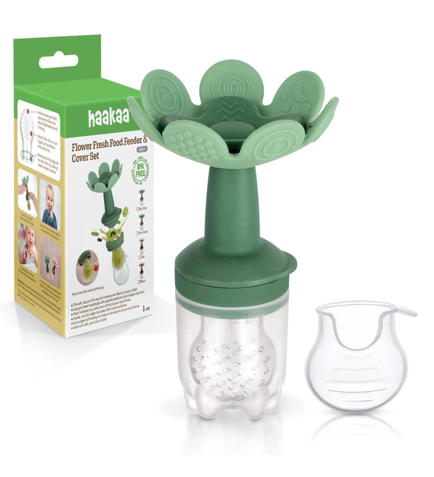 Haakaa Flower Fruit Feeder Pacifier & Breastmilk Popsicle Mold | Silicone Teether for Baby Teething Relief | BPA Free (Pea Green) - Buy Online on GoSupps.com