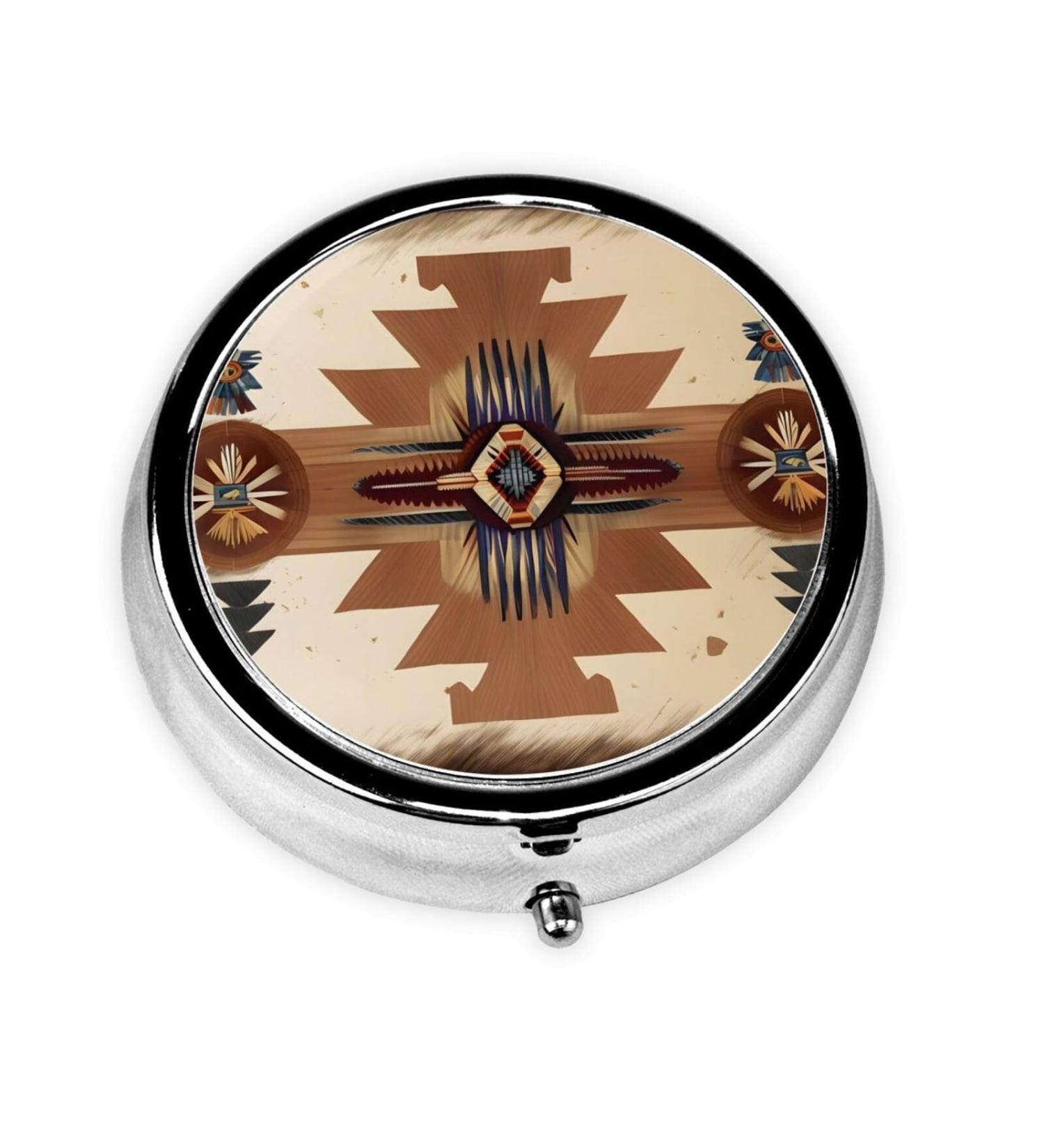 Mini Travel Metal Pill Box - 2.0x2.0x0.7 in Native American Patterns - Perfect Organizer for Purse & Pocket | International Shipping Available - Buy Online on GoSupps.com