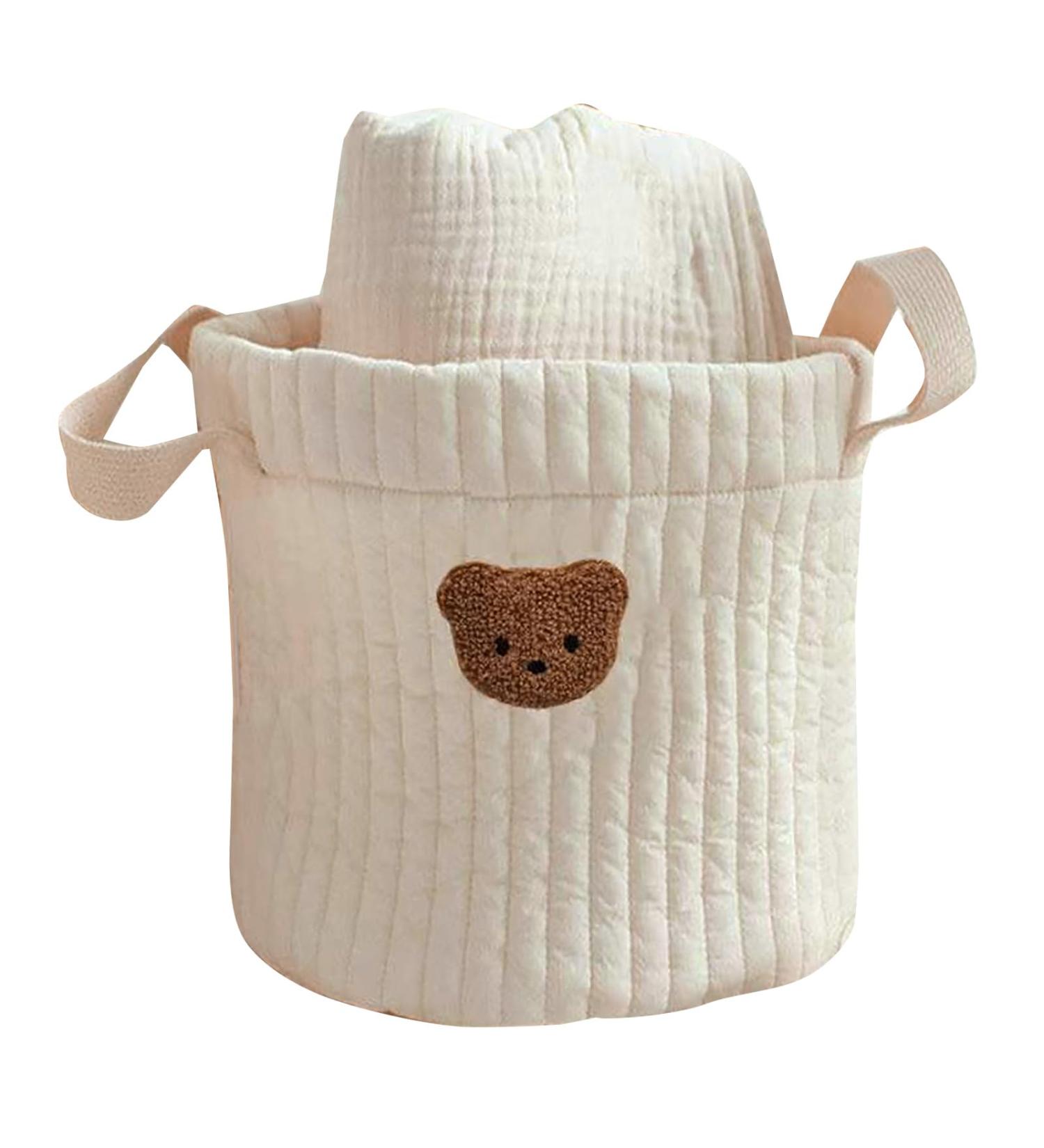 Newwyt Bear Storage Bucket Beige Cotton Storage Basket Diaper Bag Large Capacity Cotton Storage Bin for Home Nursery Room - Buy Online on GoSupps.com