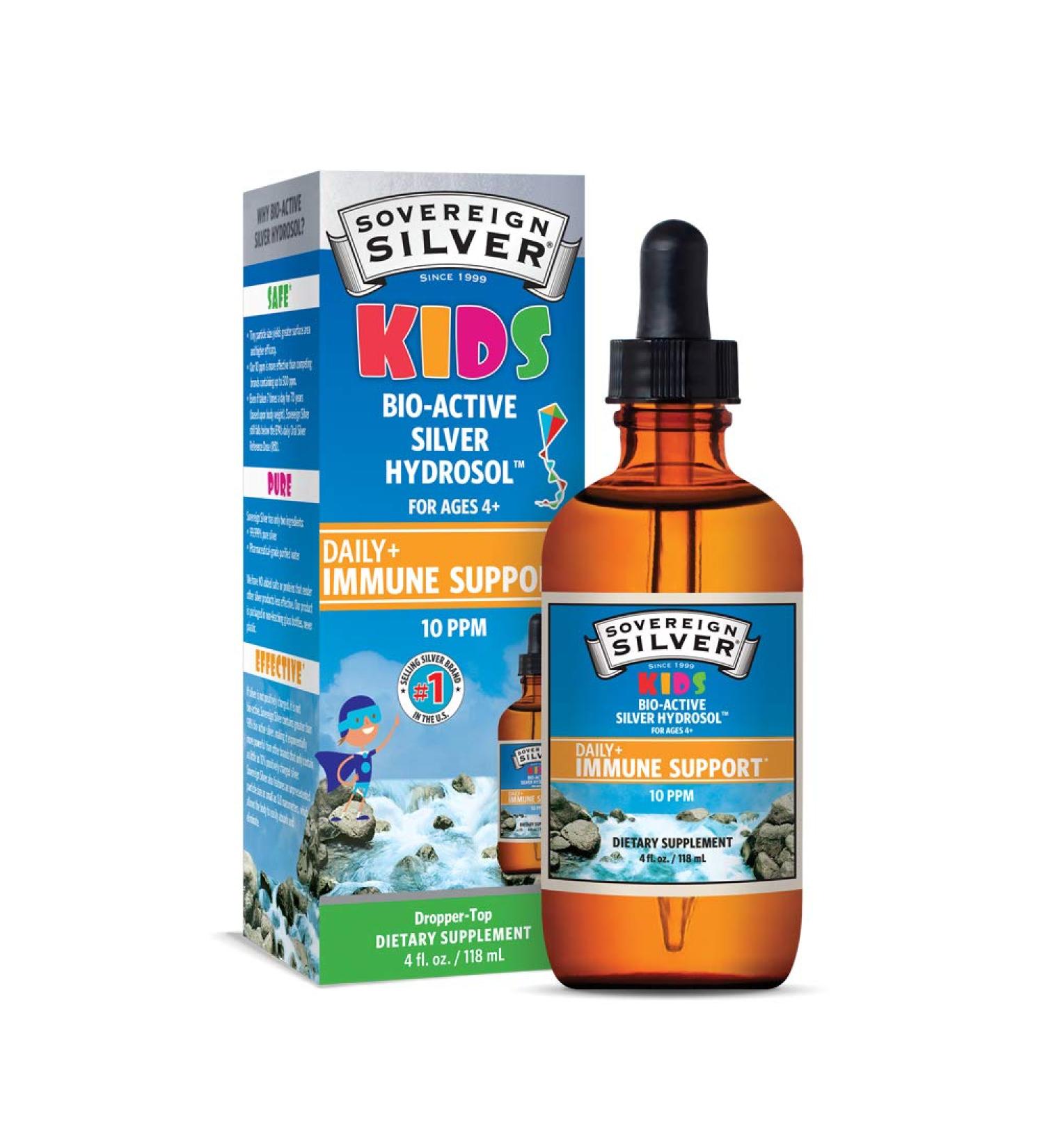 Sovereign Silver Kids Immune Support - Bio-Active Silver Hydrosol 10 PPM, 4 fl oz (Ages 4+) - Buy Online on GoSupps.com