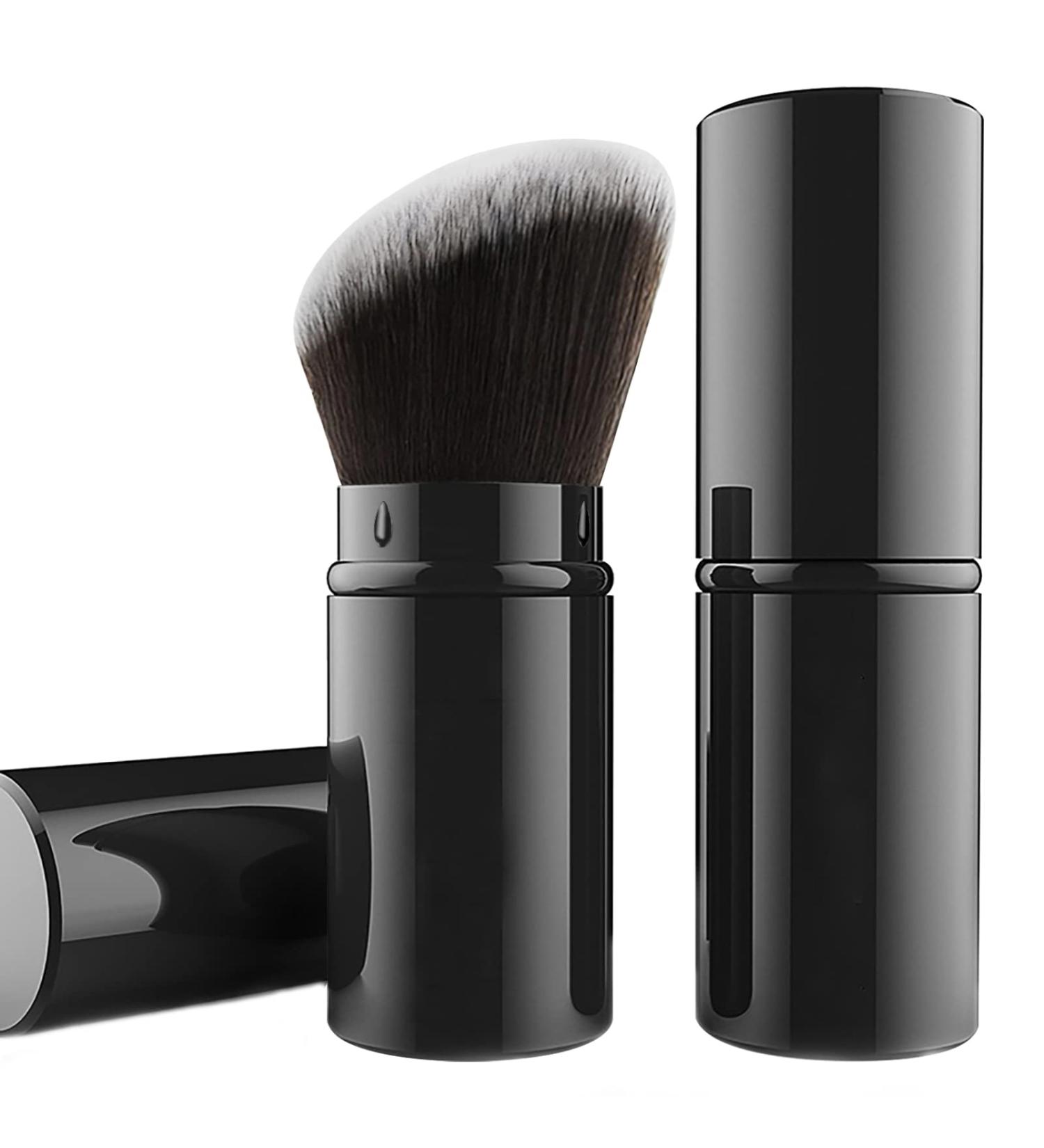 Falliny Retractable Kabuki Makeup Brush - Angled Travel Blush & Foundation Brush with Cover | Perfect for Powder Blush Bronzer Highlighter & Concealer - Compact Black Design for Easy Travel - Buy Online on GoSupps.com