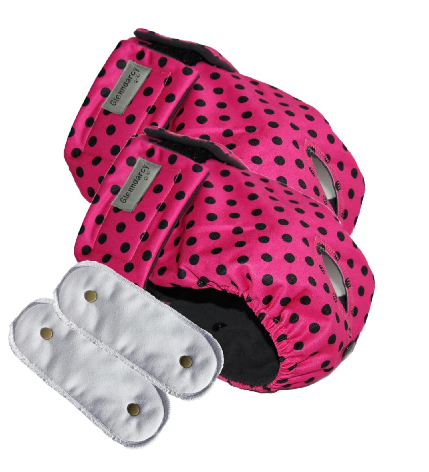 Shop Glenndarcy Waterproof Dog Diapers for Bitches - Medium/Large Pink/Black Dots 2 Pack | International Shipping Available - Buy Online on GoSupps.com