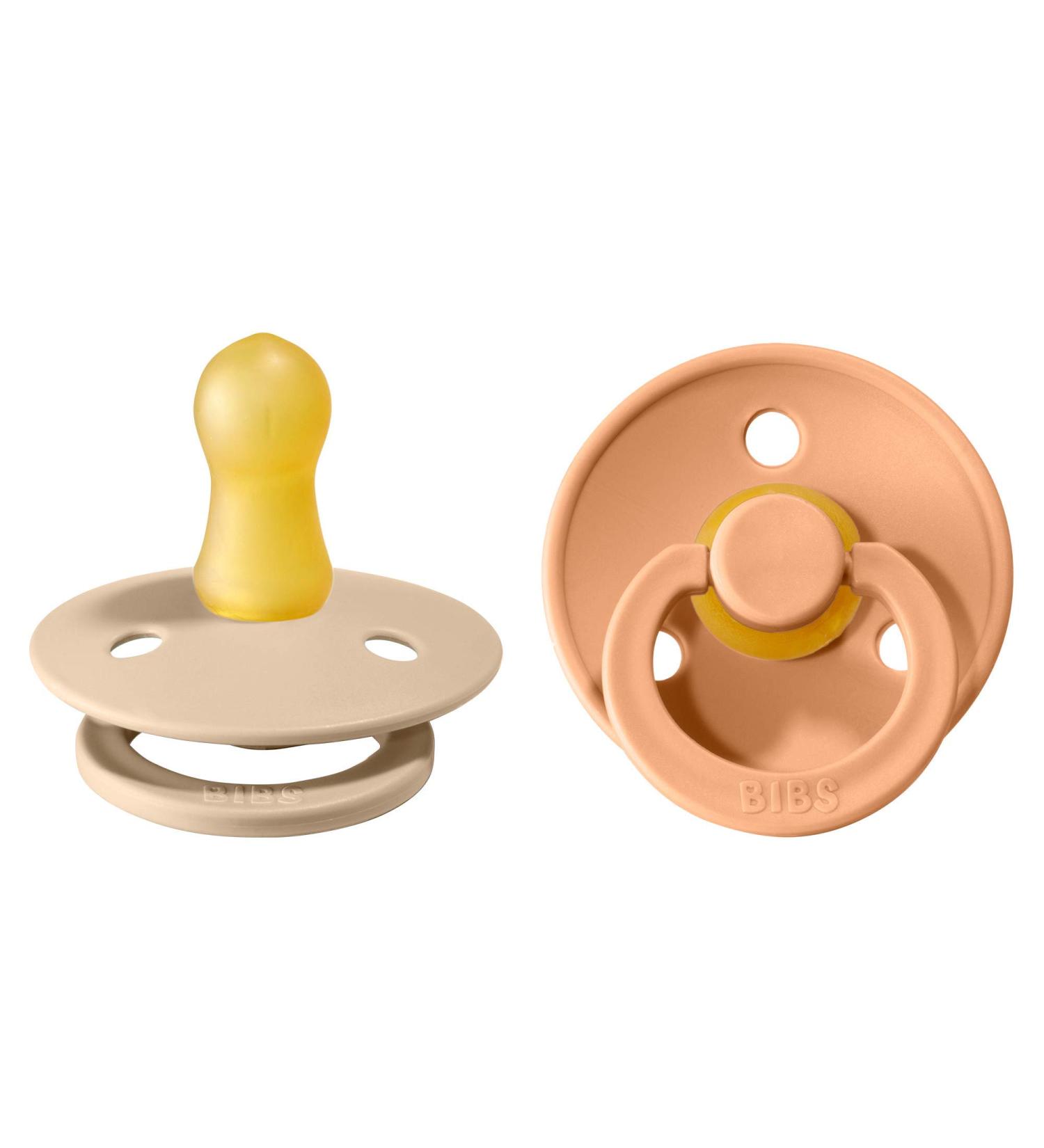 BIBS Colour Baby Pacifier 2-Pack | Made in Denmark | BPA Free | Natural Rubber Latex | Size 1 (0-6 Months) | Vanilla/Peach Dummy Soother - Buy Online on GoSupps.com