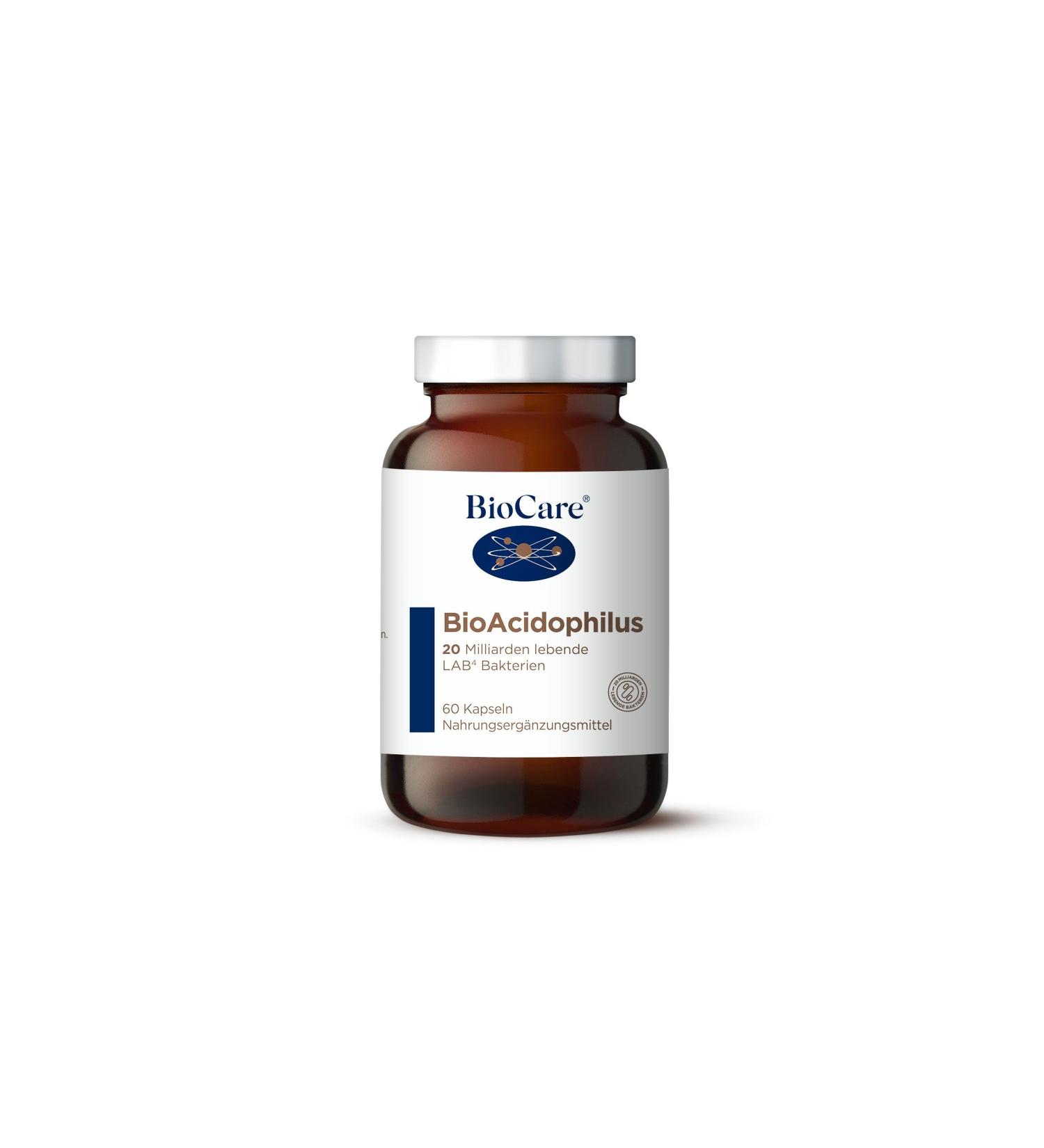 BioCare BioAcidophilus - 20 Billion Live LAB4 Bacteria | Dietary Supplement with 60 Capsules for Gut Health - Buy Online on GoSupps.com