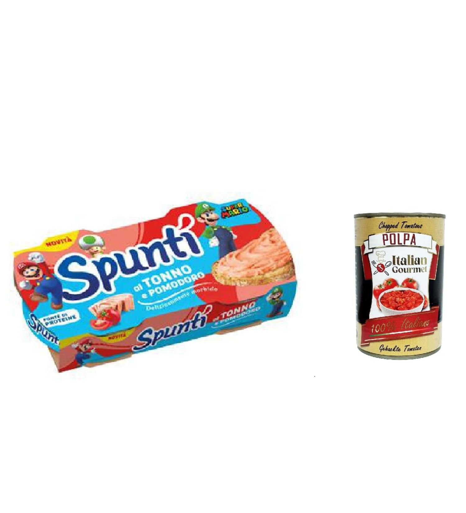Spunt Tonno e pomodoro Set of 6 Dispensable Tuna and Tomato Creams 2 Cans of 84 g + Gourmet Italian Polpa 400 g - Buy Online on GoSupps.com