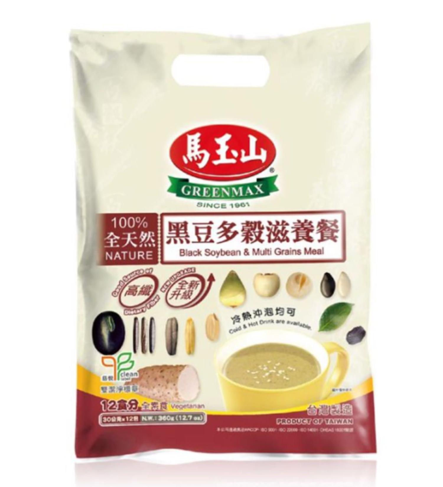 Green Max Cereal and Grain Powder - 12 Sachets x 30 g/Bags - Shipping from France by Sté Bo Time (Black and Multi-Grain Soy)