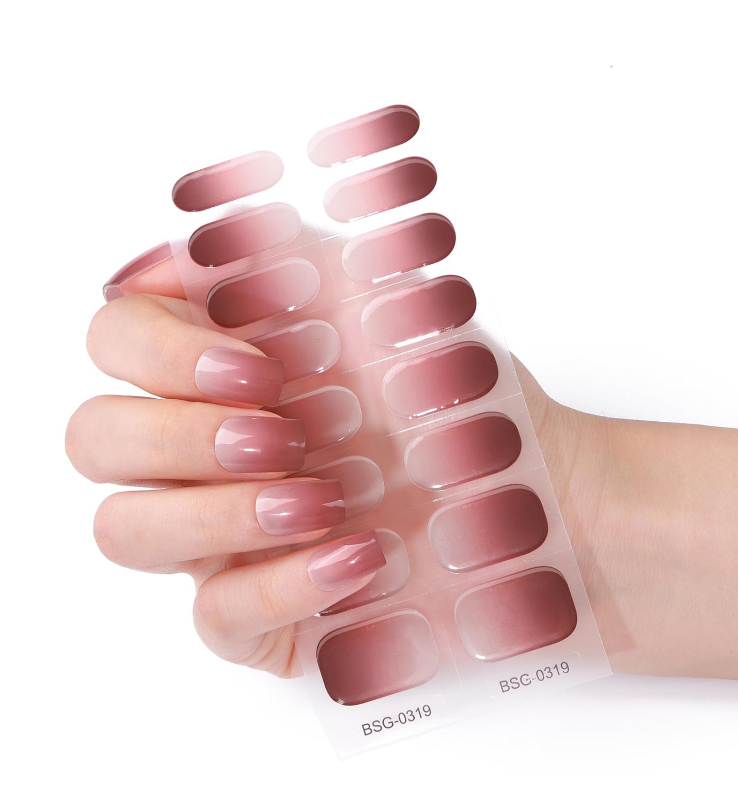 Semi Cured Gel Nails - Gradient Stickers Nail Wraps Soft Self-Adhesive - Gel Nail Stickers Semi Cured Gel Nail Wraps - Gel Nail Stickers UV Light (Pink Gradient) - Buy Online on GoSupps.com